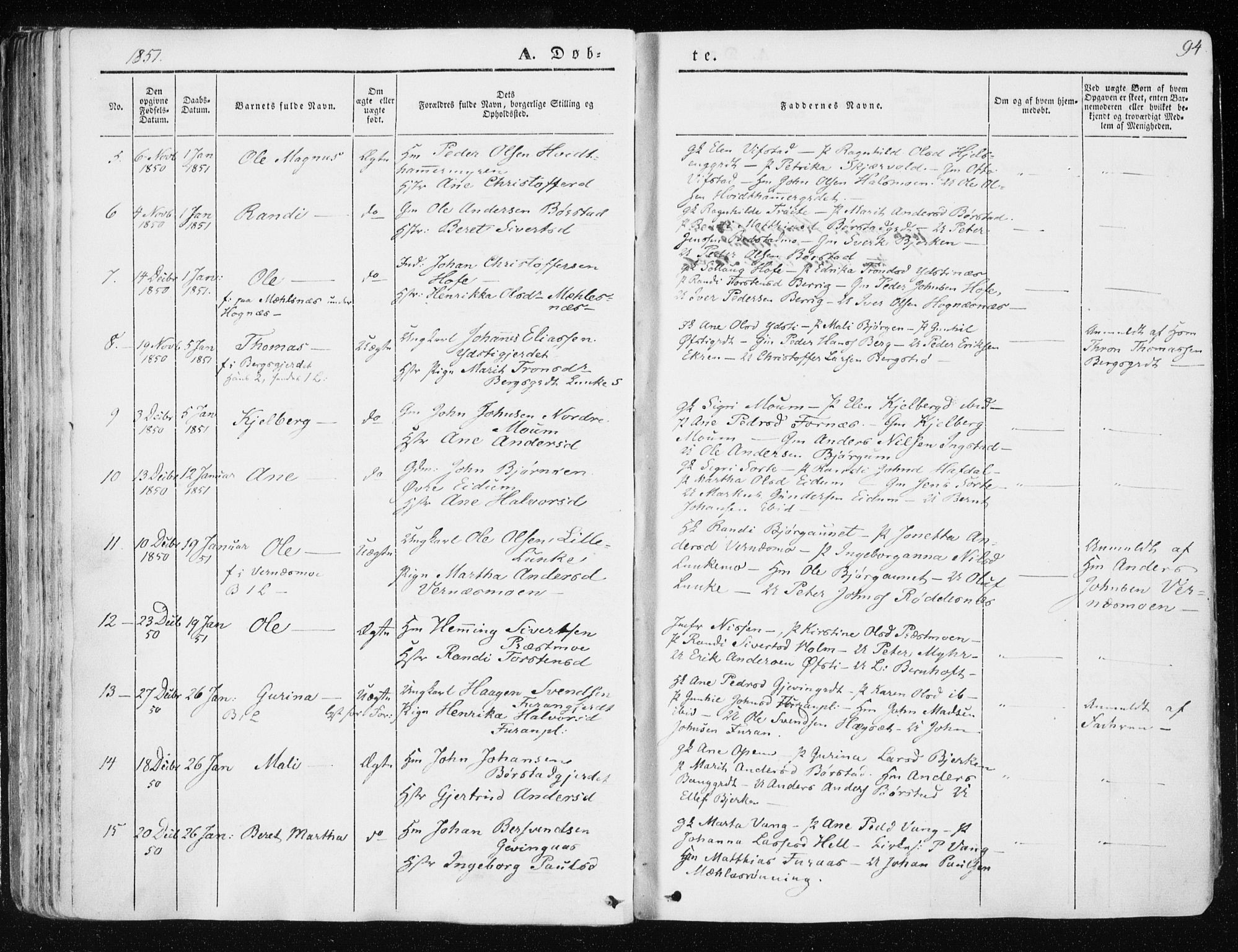 Ministerialprotokoller, klokkerbøker og fødselsregistre - Nord-Trøndelag, SAT/A-1458/709/L0074: Parish register (official) no. 709A14, 1845-1858, p. 94
