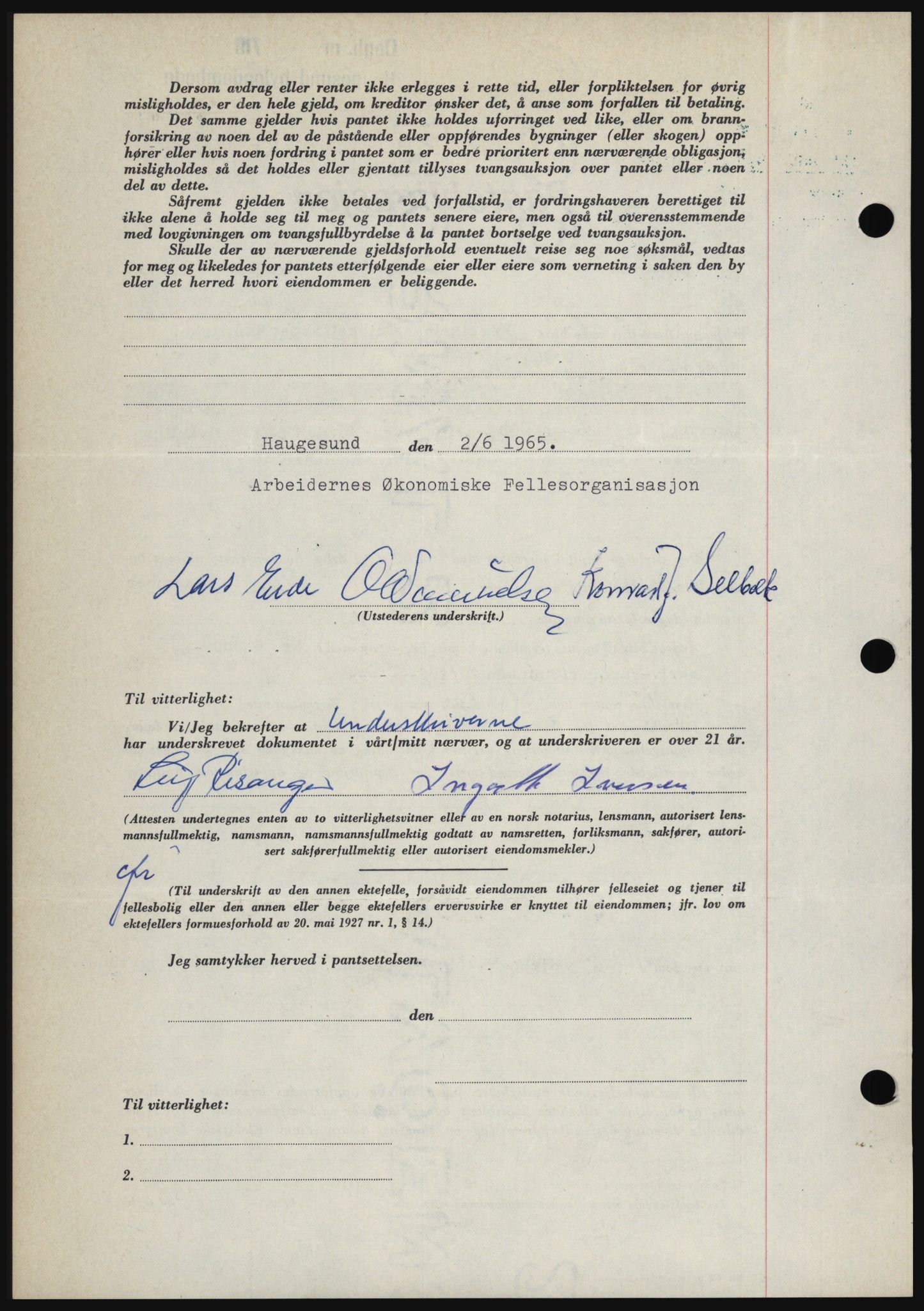 Haugesund tingrett, SAST/A-101415/01/II/IIC/L0053: Mortgage book no. B 53, 1965-1965, Diary no: : 1337/1965