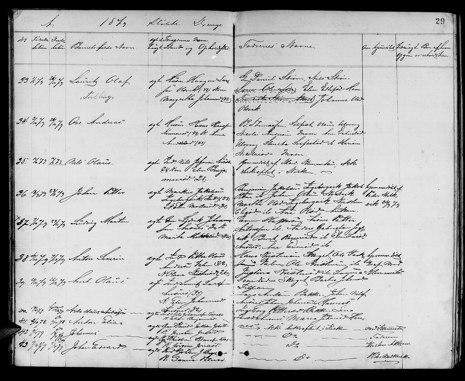 Ministerialprotokoller, klokkerbøker og fødselsregistre - Sør-Trøndelag, SAT/A-1456/637/L0561: Parish register (copy) no. 637C02, 1873-1882, p. 29