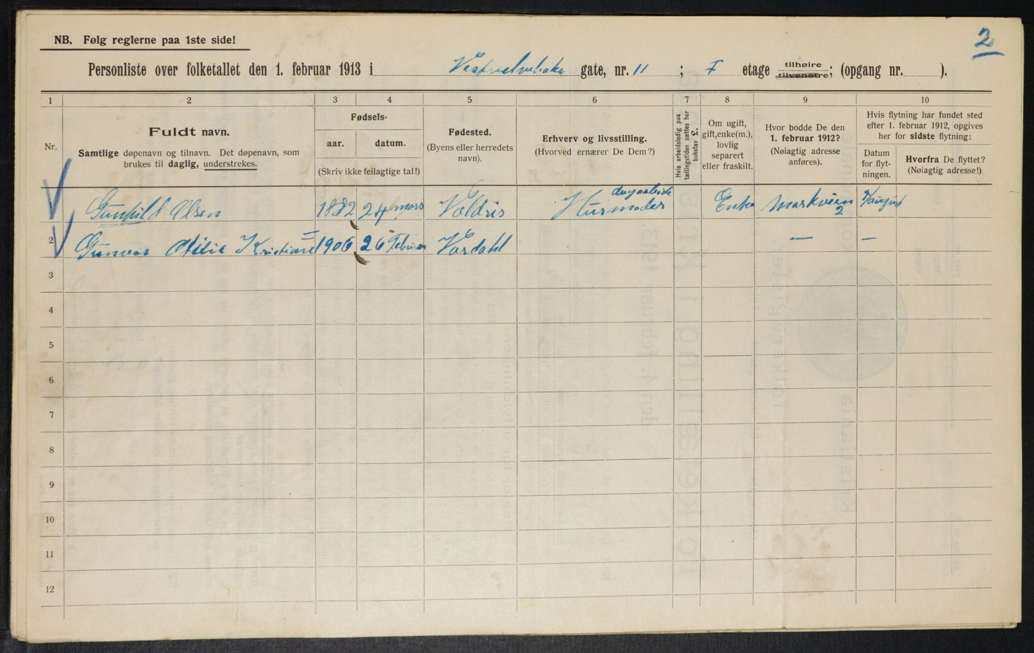 OBA, Municipal Census 1913 for Kristiania, 1913, p. 122355