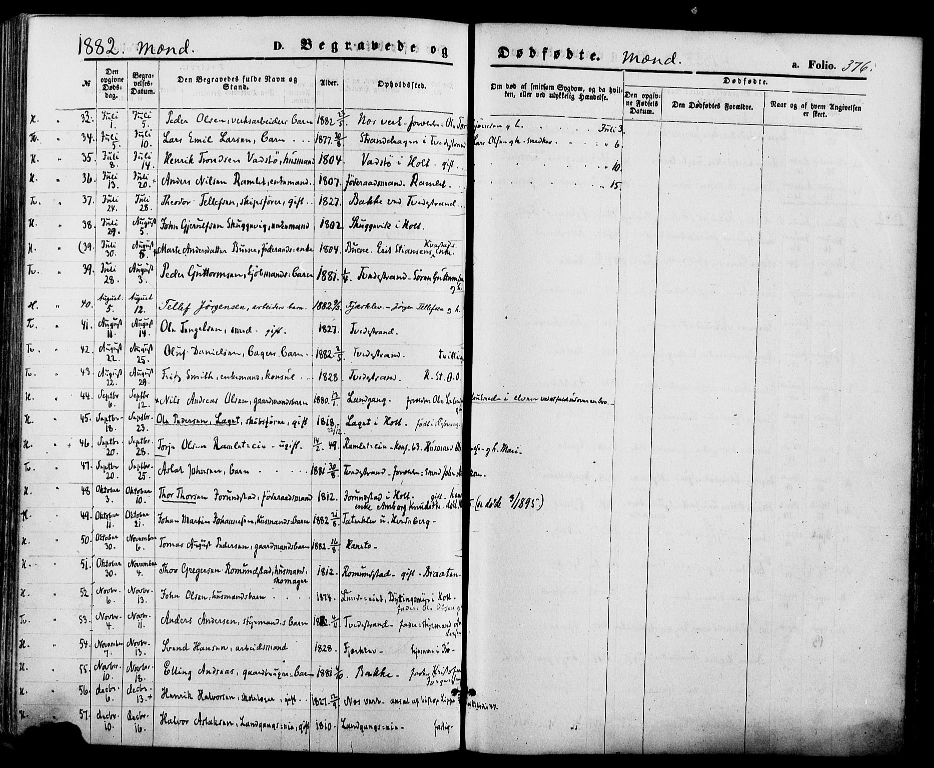 Holt sokneprestkontor, AV/SAK-1111-0021/F/Fa/L0010: Parish register (official) no. A 10, 1872-1885, p. 376