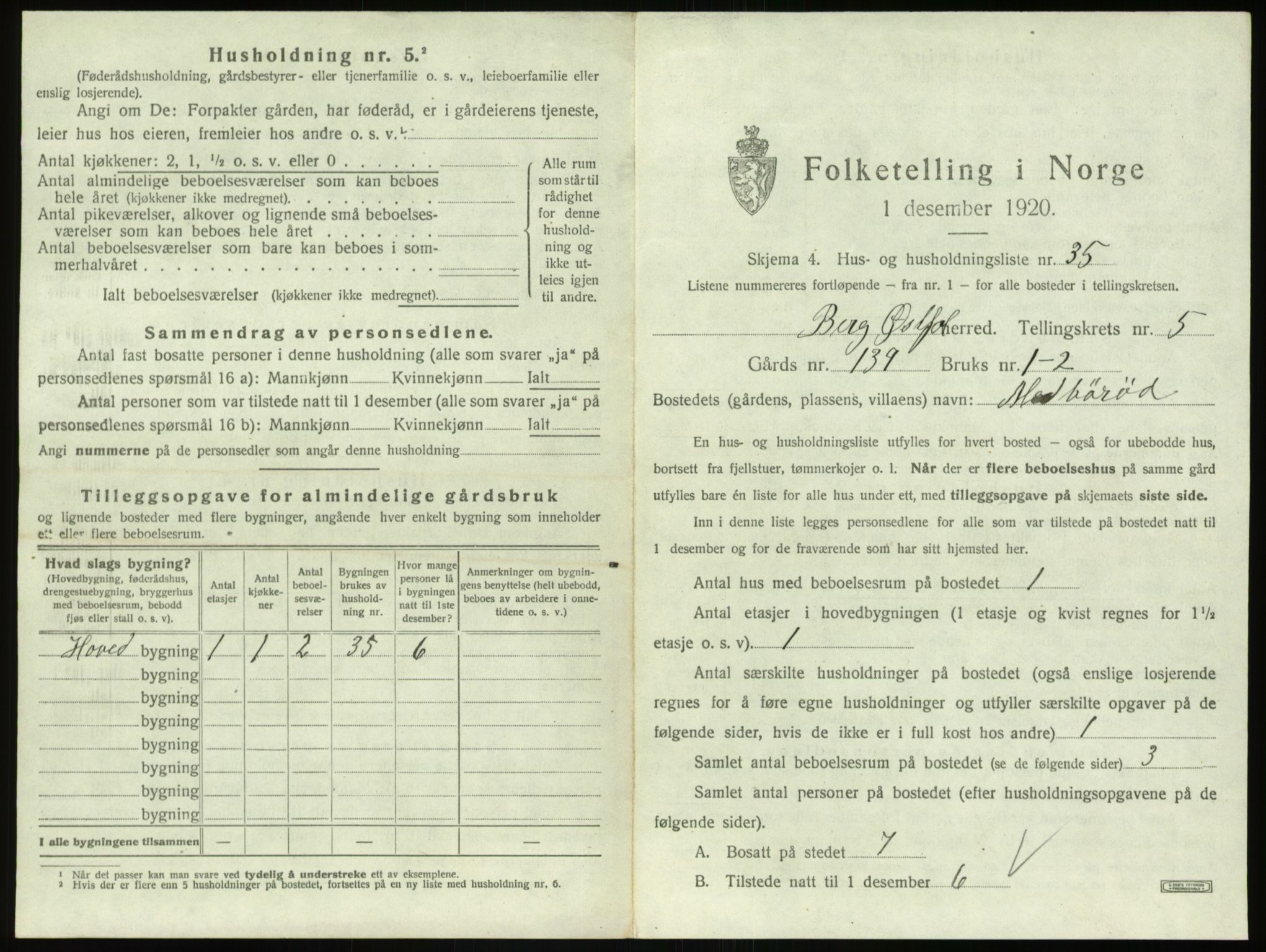 SAO, 1920 census for Berg, 1920, p. 1283