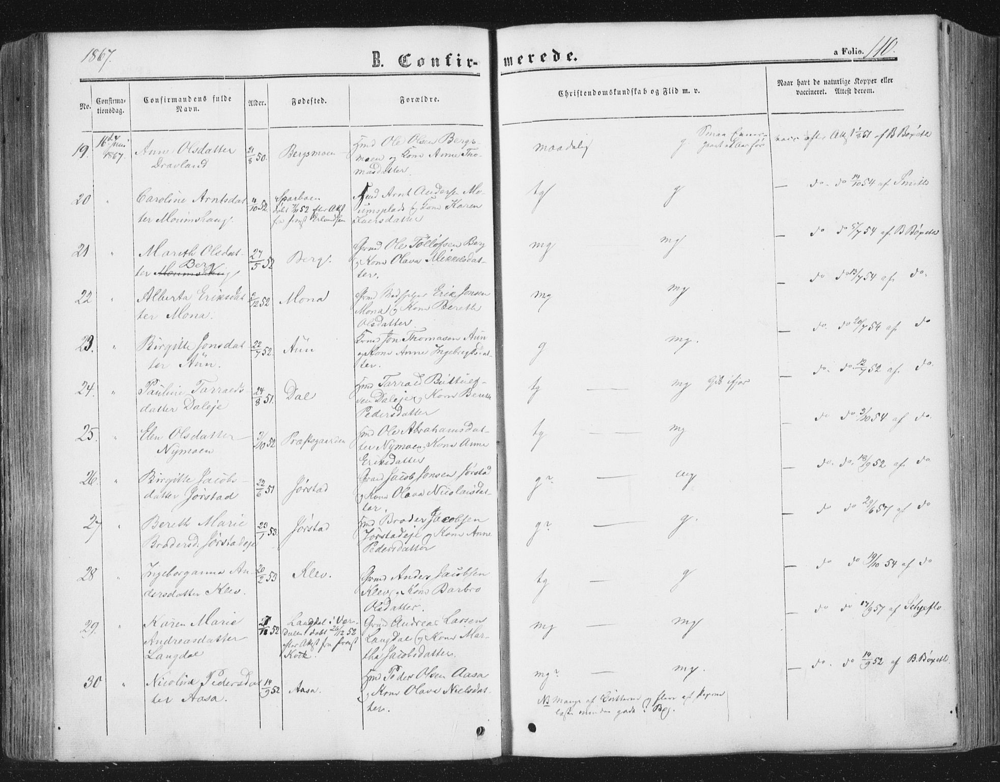 Ministerialprotokoller, klokkerbøker og fødselsregistre - Nord-Trøndelag, AV/SAT-A-1458/749/L0472: Parish register (official) no. 749A06, 1857-1873, p. 110