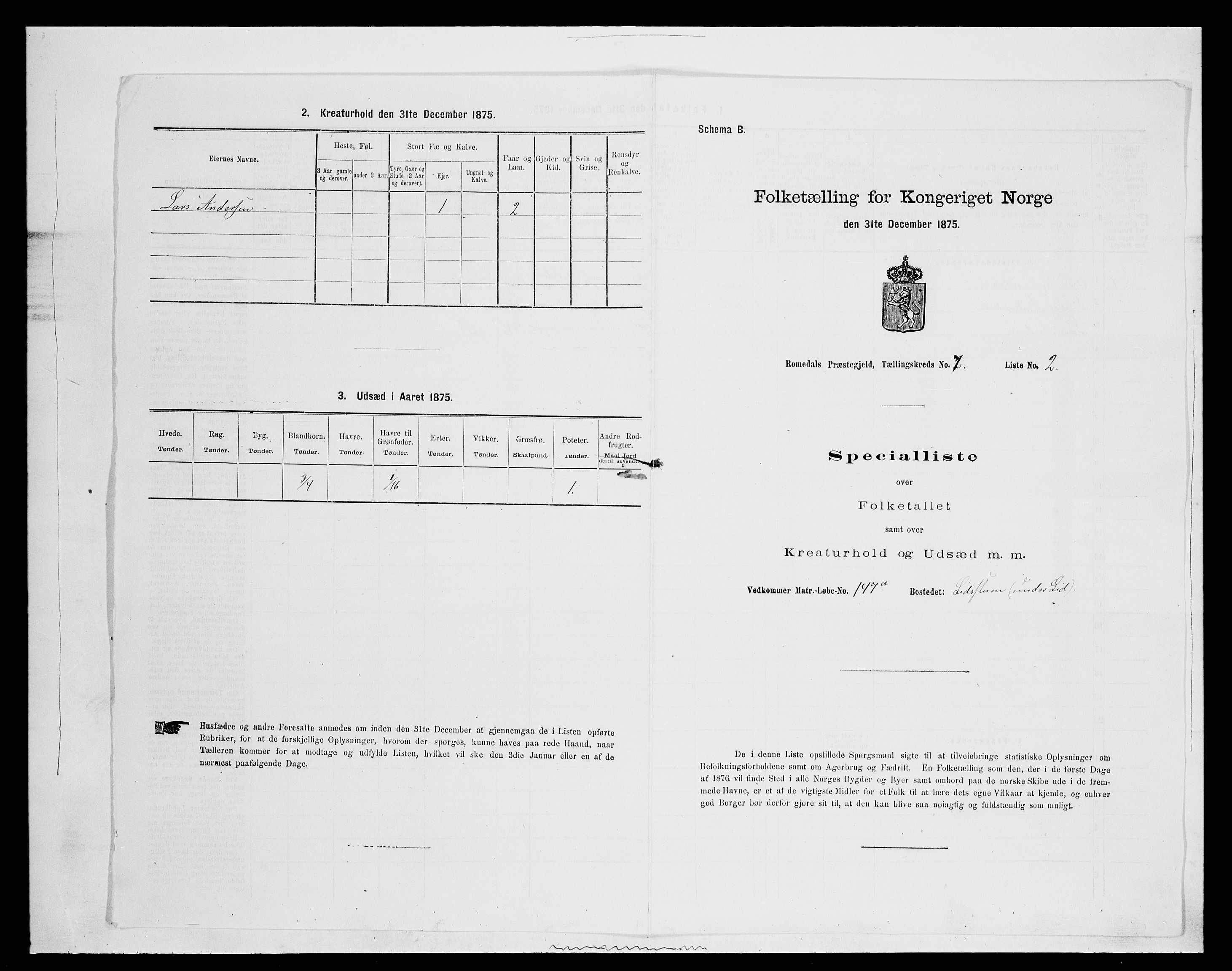 SAH, 1875 census for 0416P Romedal, 1875, p. 1055