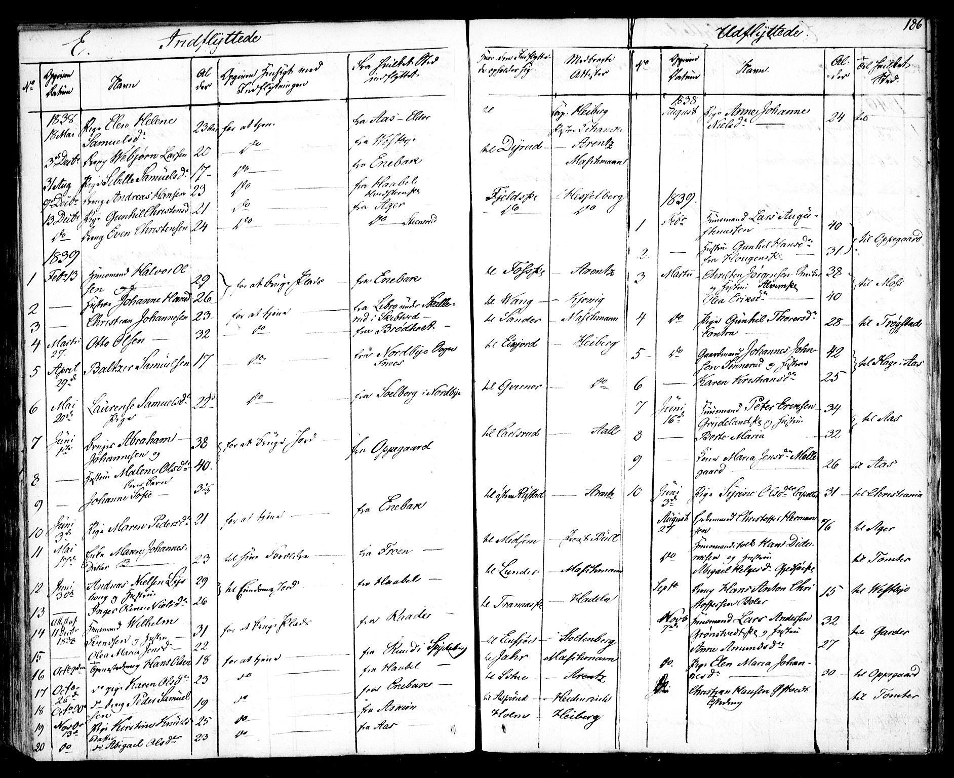 Kråkstad prestekontor Kirkebøker, SAO/A-10125a/F/Fa/L0005: Parish register (official) no. I 5, 1837-1847, p. 186