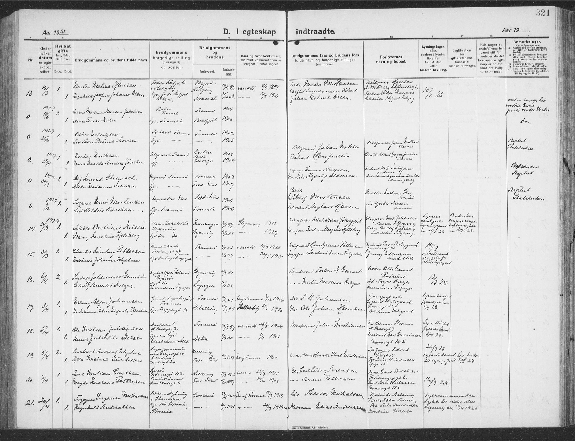 Tromsø sokneprestkontor/stiftsprosti/domprosti, AV/SATØ-S-1343/G/Gb/L0010klokker: Parish register (copy) no. 10, 1925-1937, p. 321