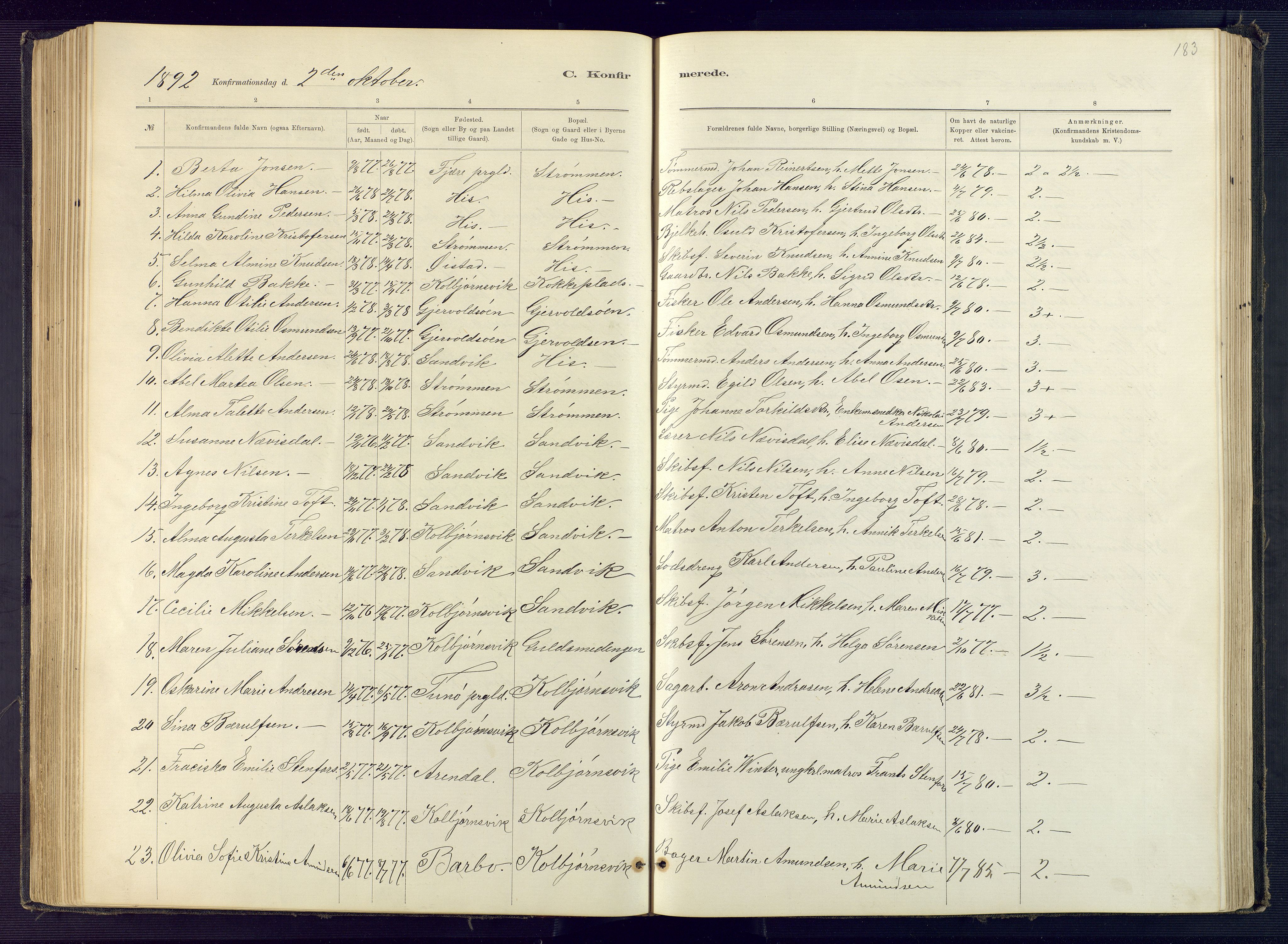 Hisøy sokneprestkontor, SAK/1111-0020/F/Fb/L0003: Parish register (copy) no. B 3, 1885-1905, p. 183