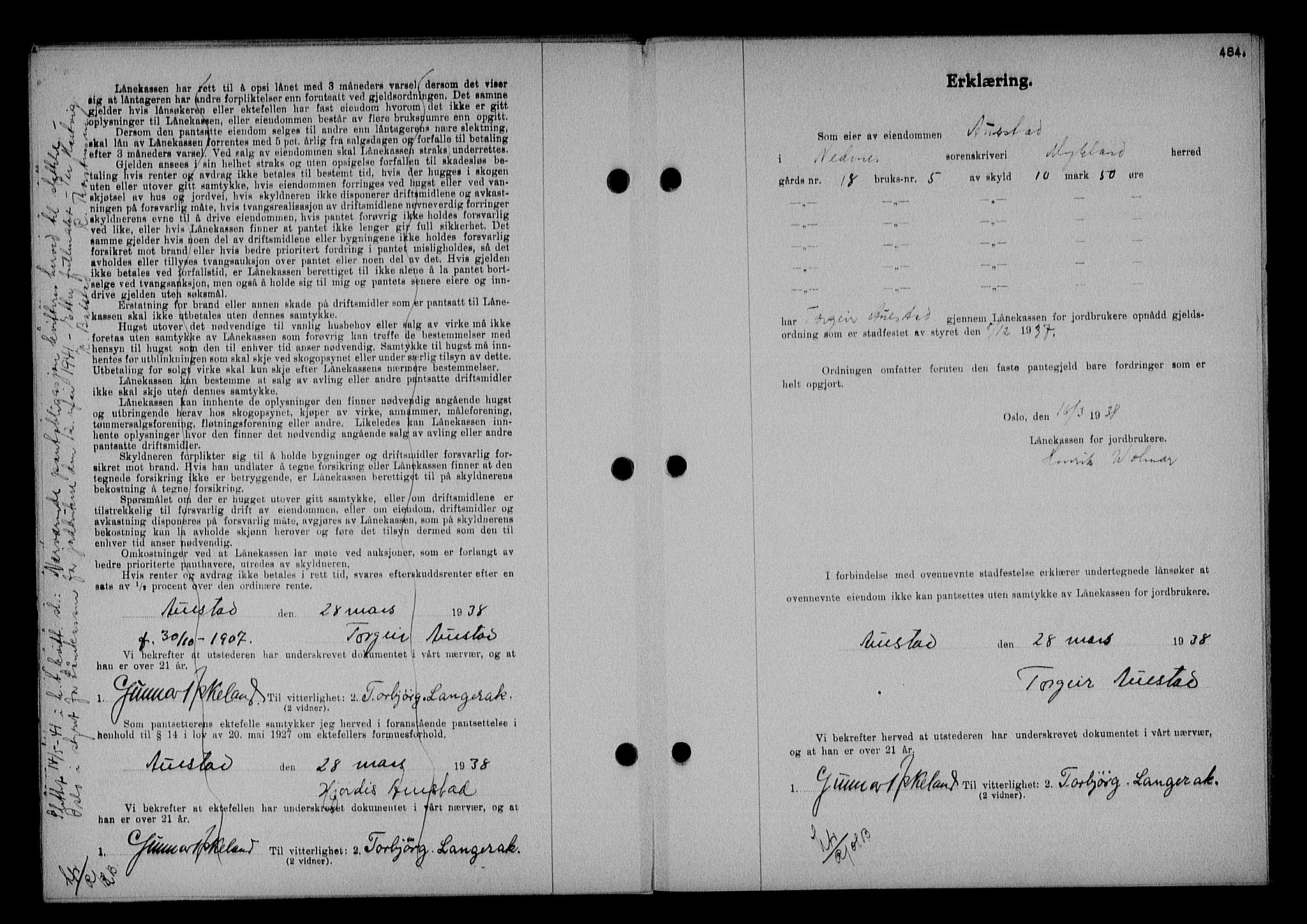 Nedenes sorenskriveri, AV/SAK-1221-0006/G/Gb/Gba/L0044: Mortgage book no. 40, 1937-1938, Diary no: : 327/1938