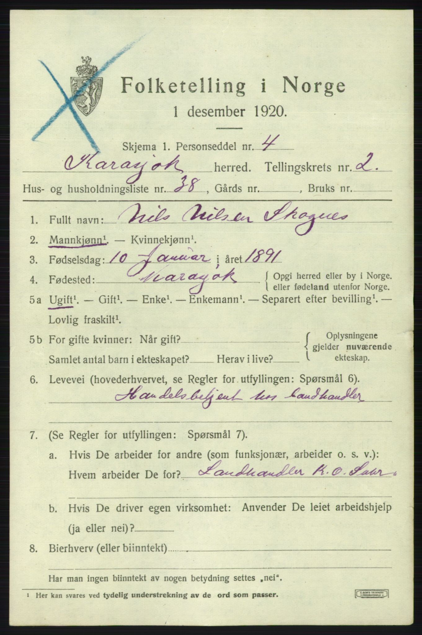 SATØ, 1920 census for Karasjok, 1920, p. 1378