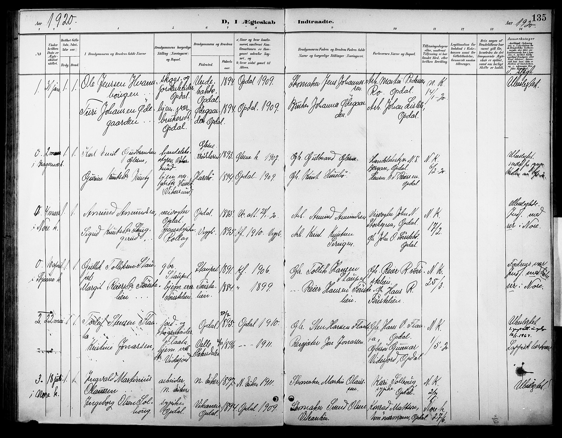 Nore kirkebøker, SAKO/A-238/F/Fc/L0005: Parish register (official) no. III 5, 1898-1922, p. 135