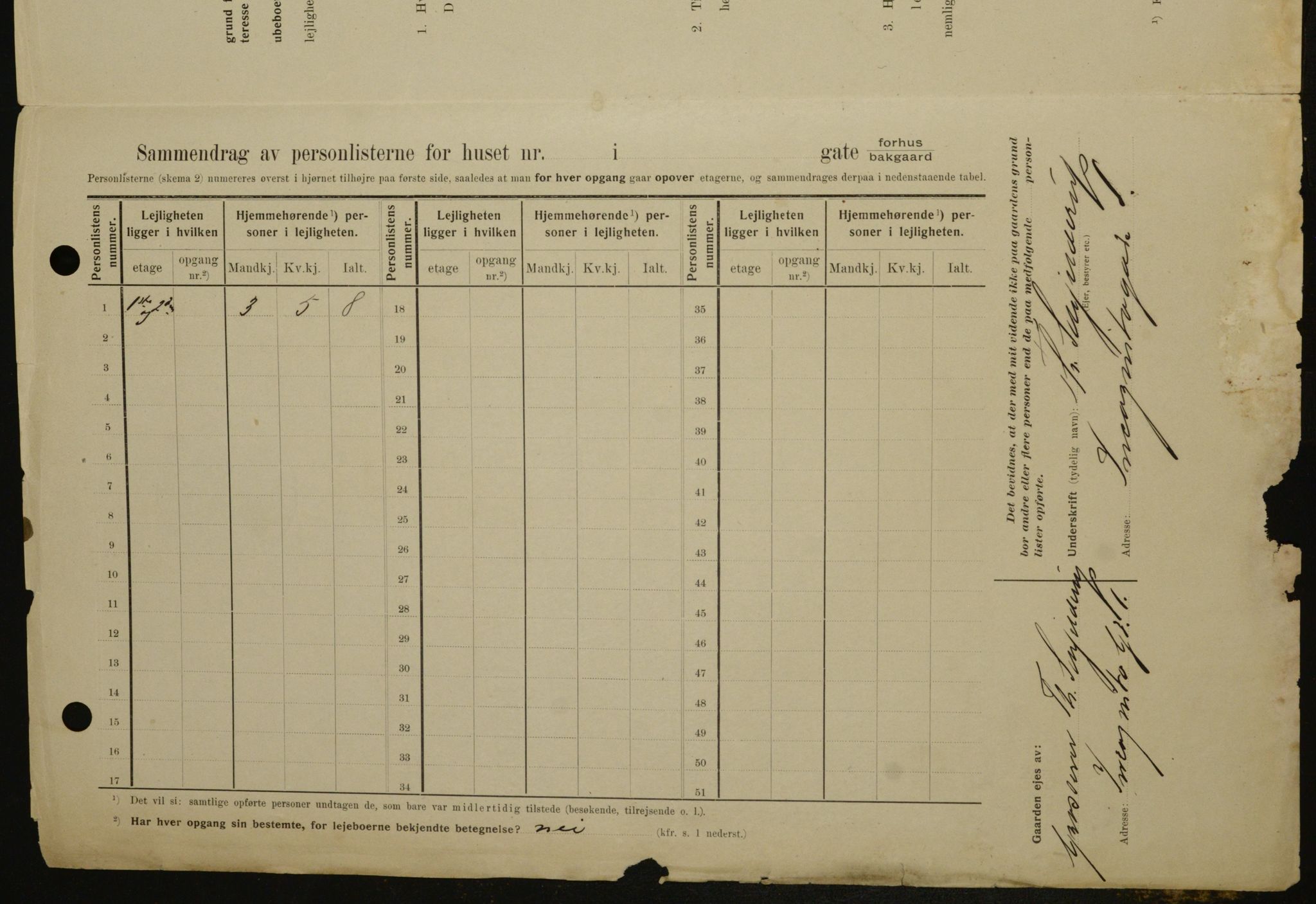 OBA, Municipal Census 1909 for Kristiania, 1909, p. 40203