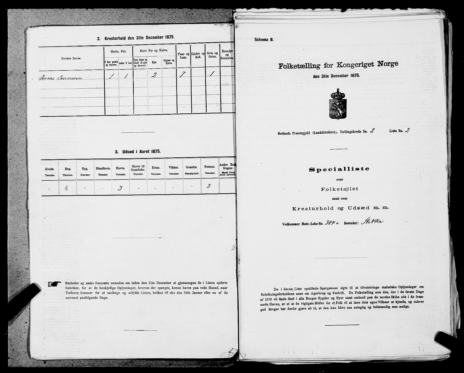 SAST, 1875 census for 1123L Høyland/Høyland, 1875, p. 289