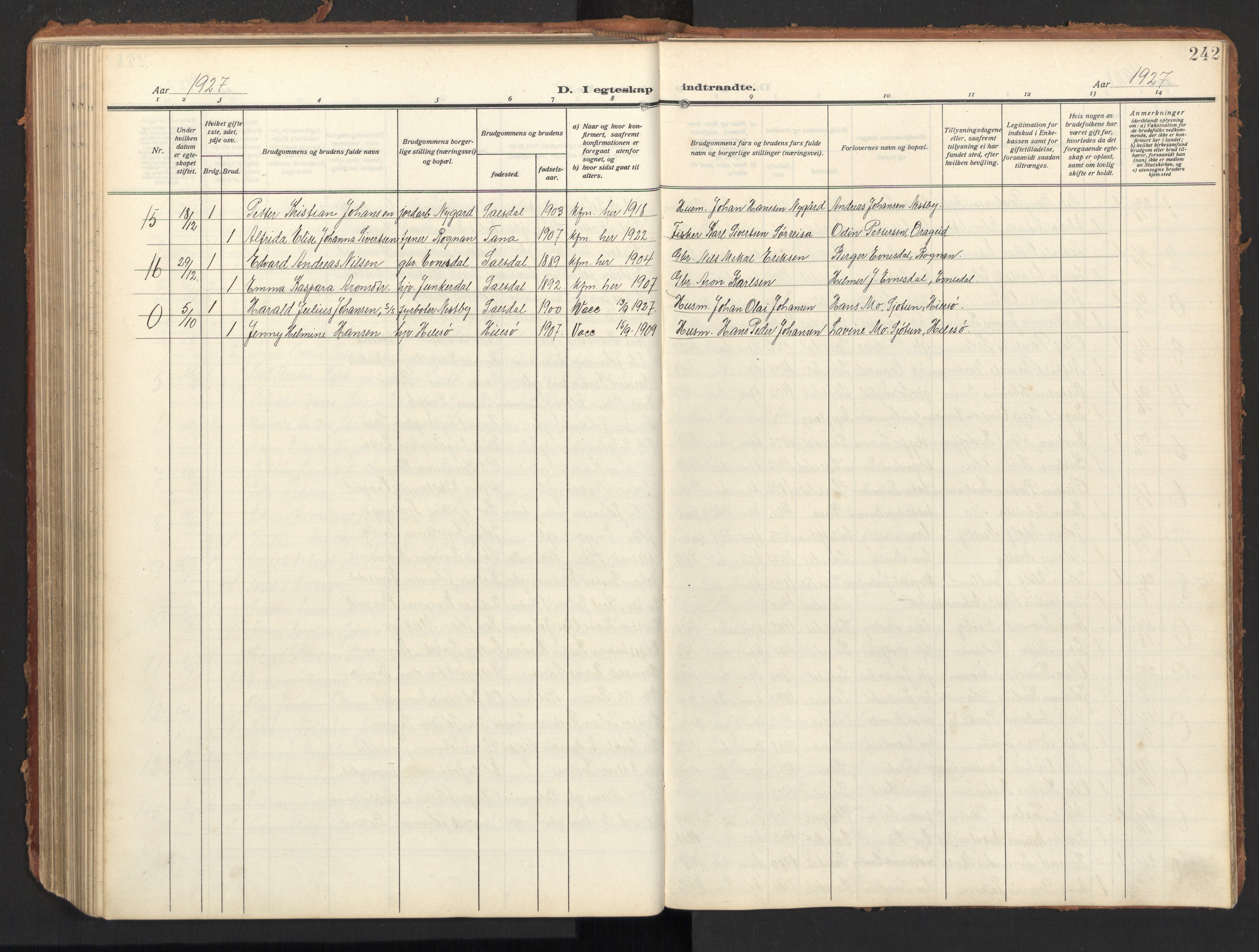 Ministerialprotokoller, klokkerbøker og fødselsregistre - Nordland, AV/SAT-A-1459/847/L0683: Parish register (copy) no. 847C11, 1908-1929, p. 242