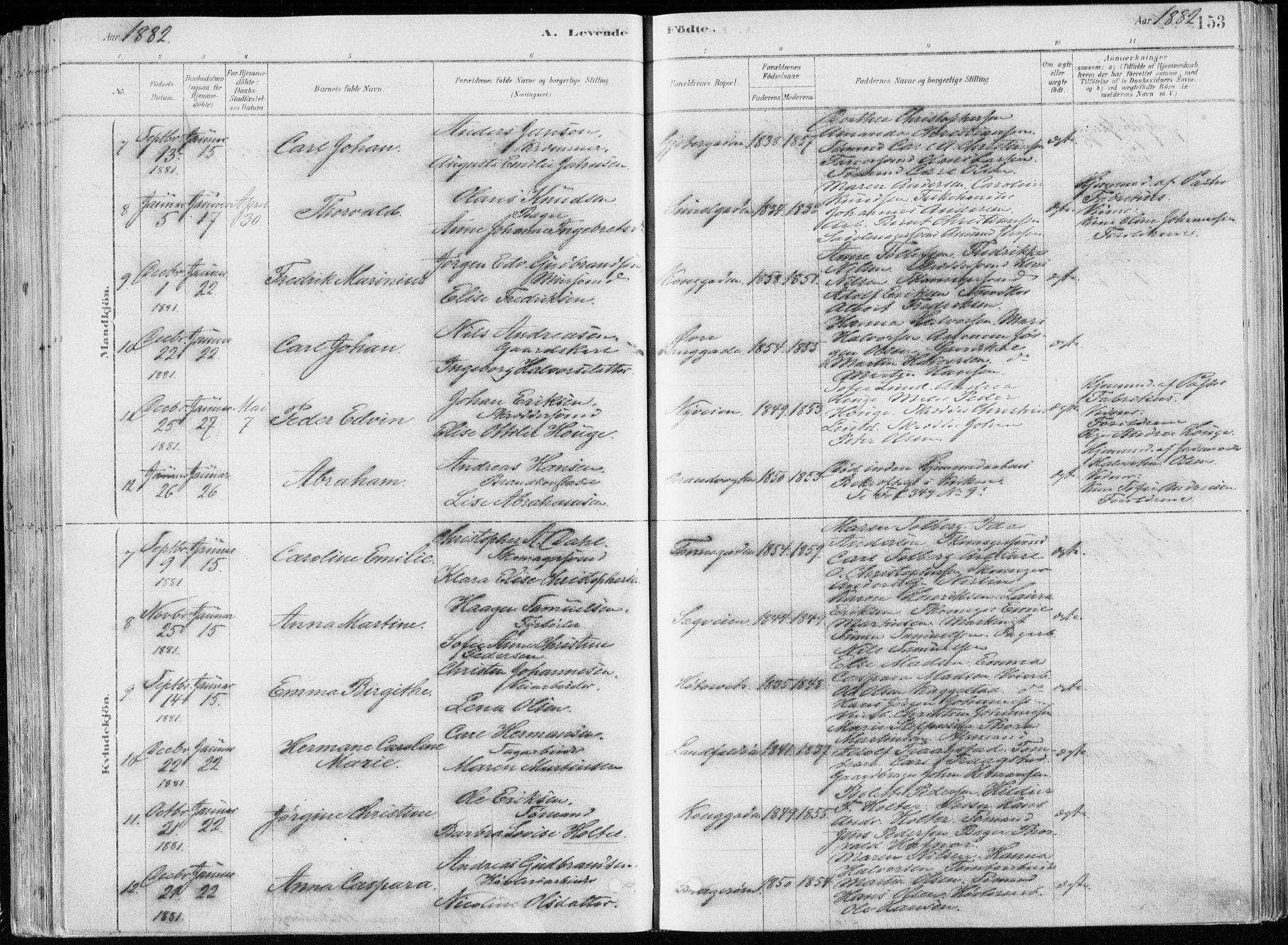 Bragernes kirkebøker, SAKO/A-6/F/Fb/L0006a: Parish register (official) no. II 6A, 1878-1885, p. 153