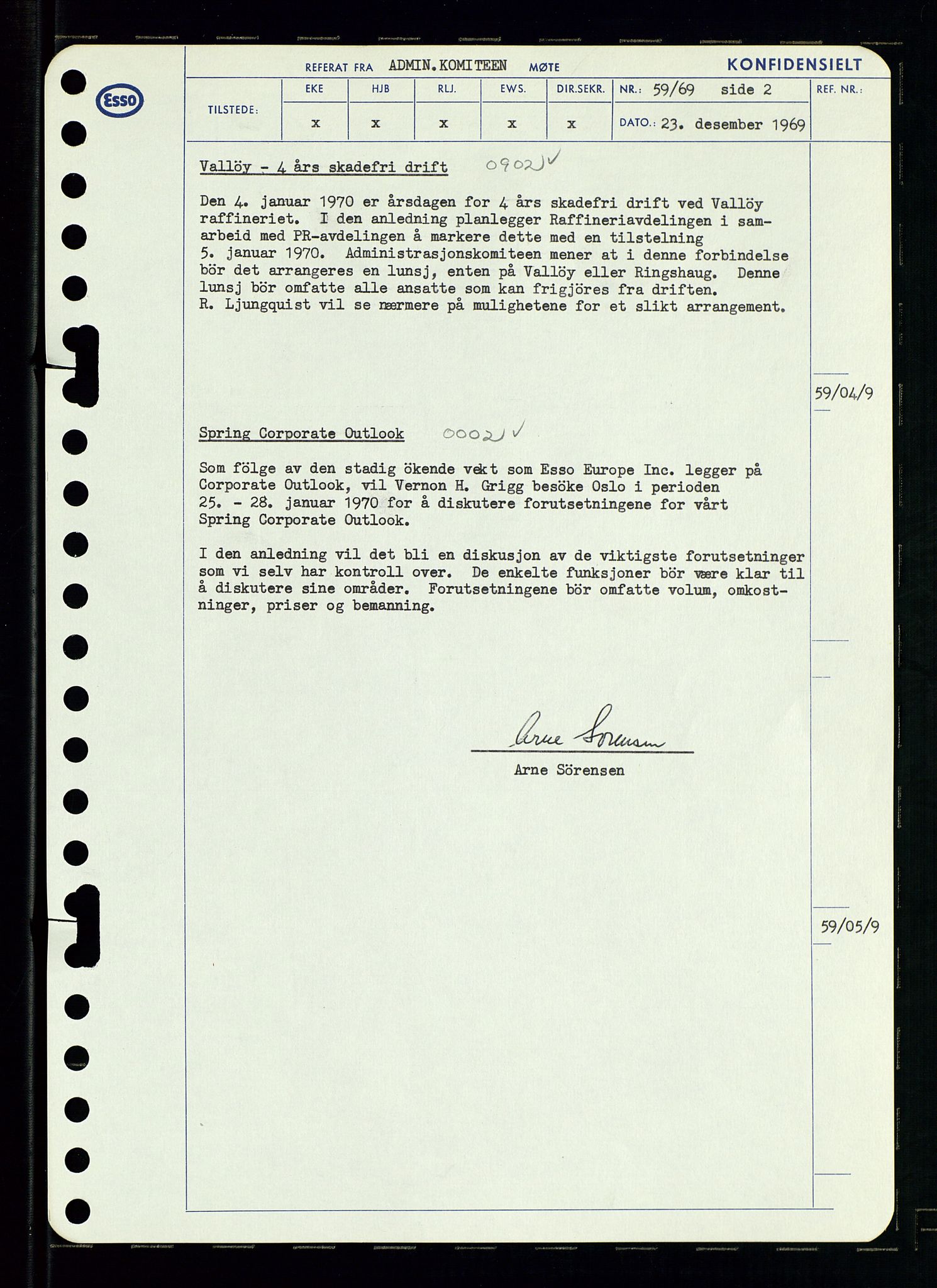 Pa 0982 - Esso Norge A/S, AV/SAST-A-100448/A/Aa/L0003/0001: Den administrerende direksjon Board minutes (styrereferater) og Bedriftforsamlingsprotokoll / Den administrerende direksjon Board minutes (styrereferater), 1969, p. 131