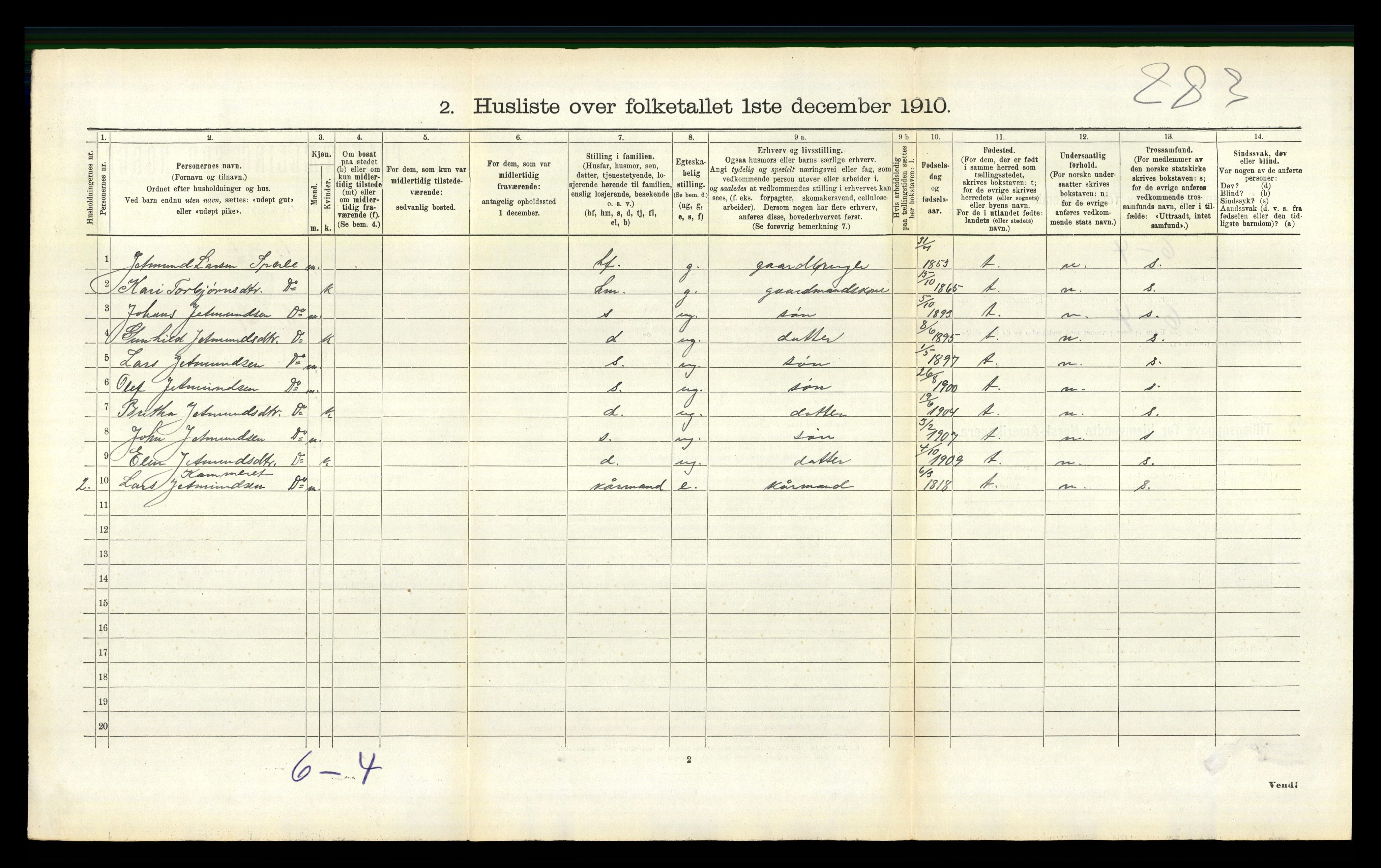 RA, 1910 census for Jostedal, 1910, p. 114