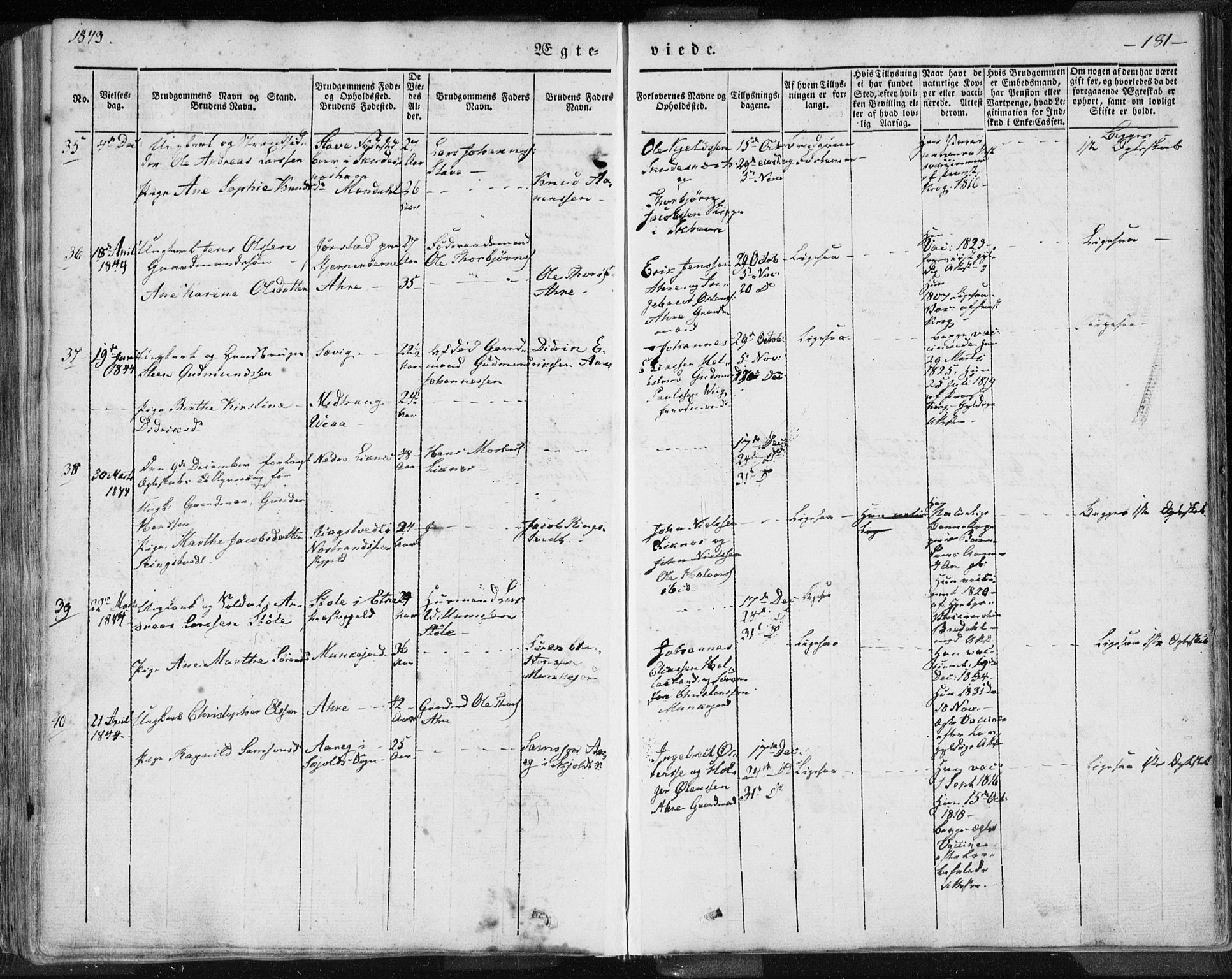 Skudenes sokneprestkontor, SAST/A -101849/H/Ha/Haa/L0002: Parish register (official) no. A 2.1, 1841-1846, p. 181
