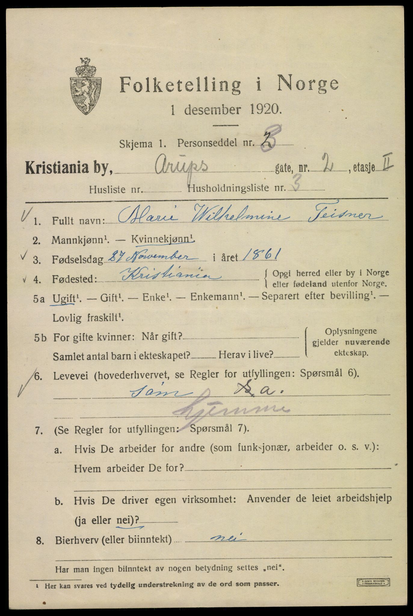 SAO, 1920 census for Kristiania, 1920, p. 145397