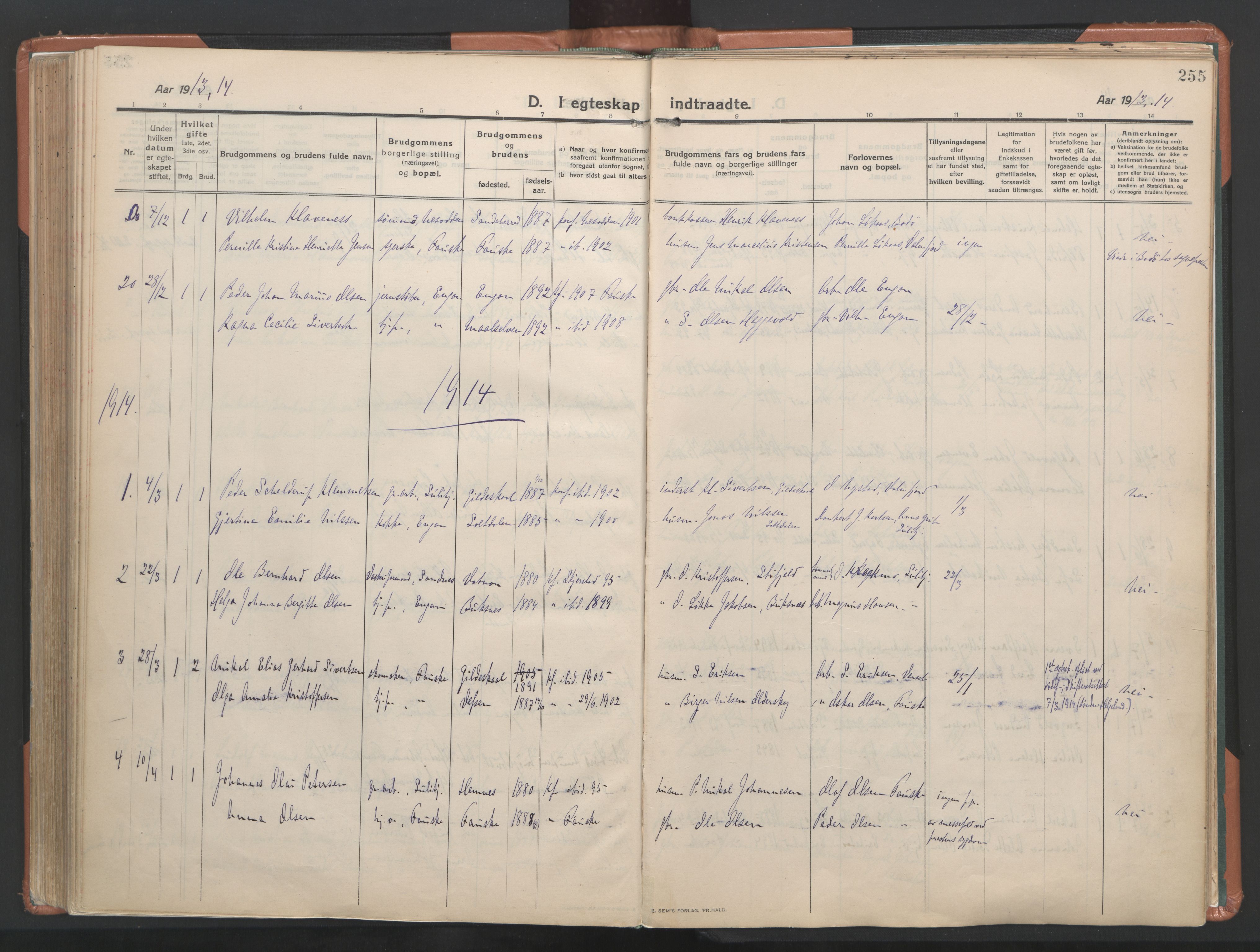 Ministerialprotokoller, klokkerbøker og fødselsregistre - Nordland, SAT/A-1459/849/L0698: Parish register (official) no. 849A09, 1911-1924, p. 255