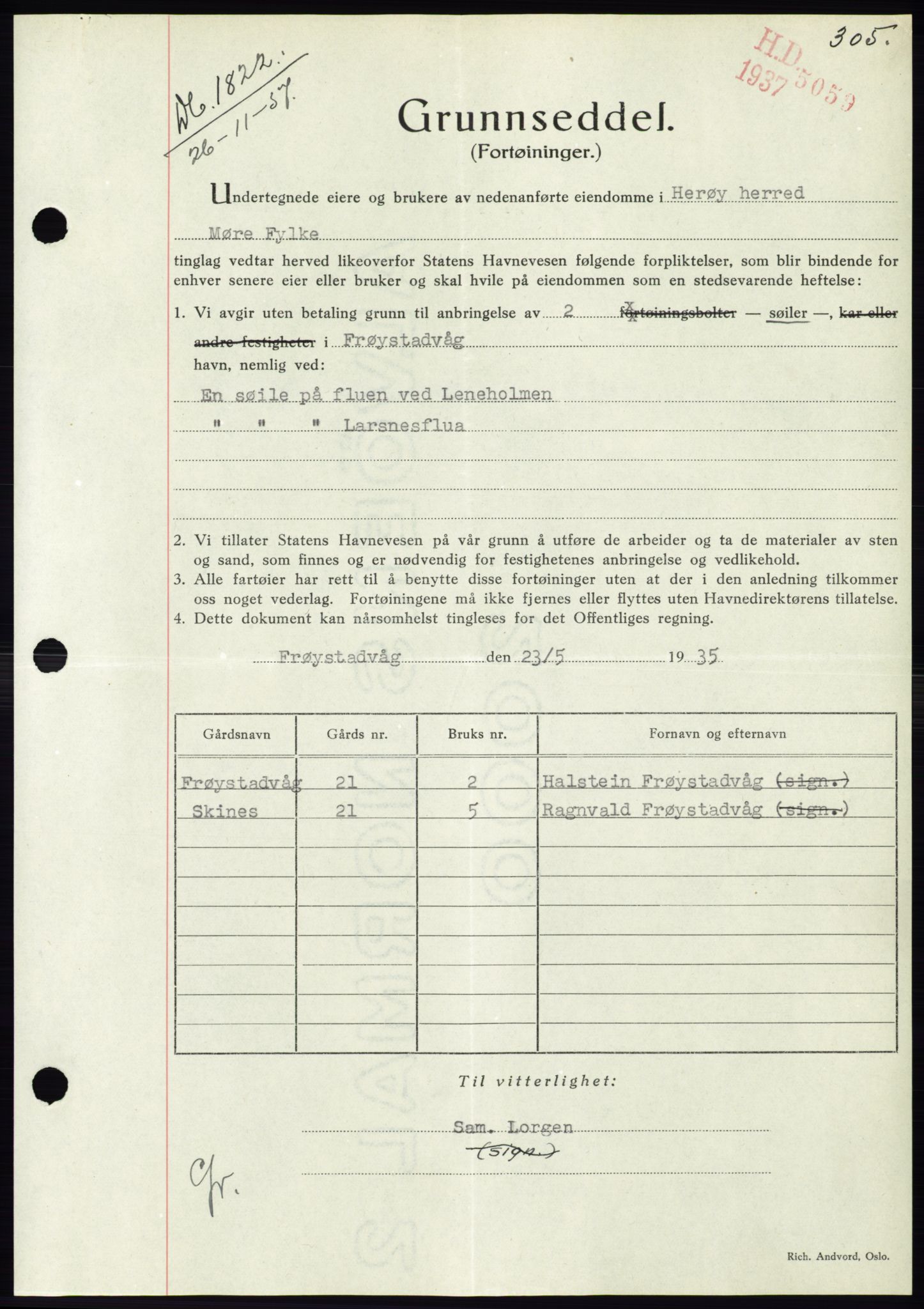 Søre Sunnmøre sorenskriveri, AV/SAT-A-4122/1/2/2C/L0064: Mortgage book no. 58, 1937-1938, Diary no: : 1822/1937