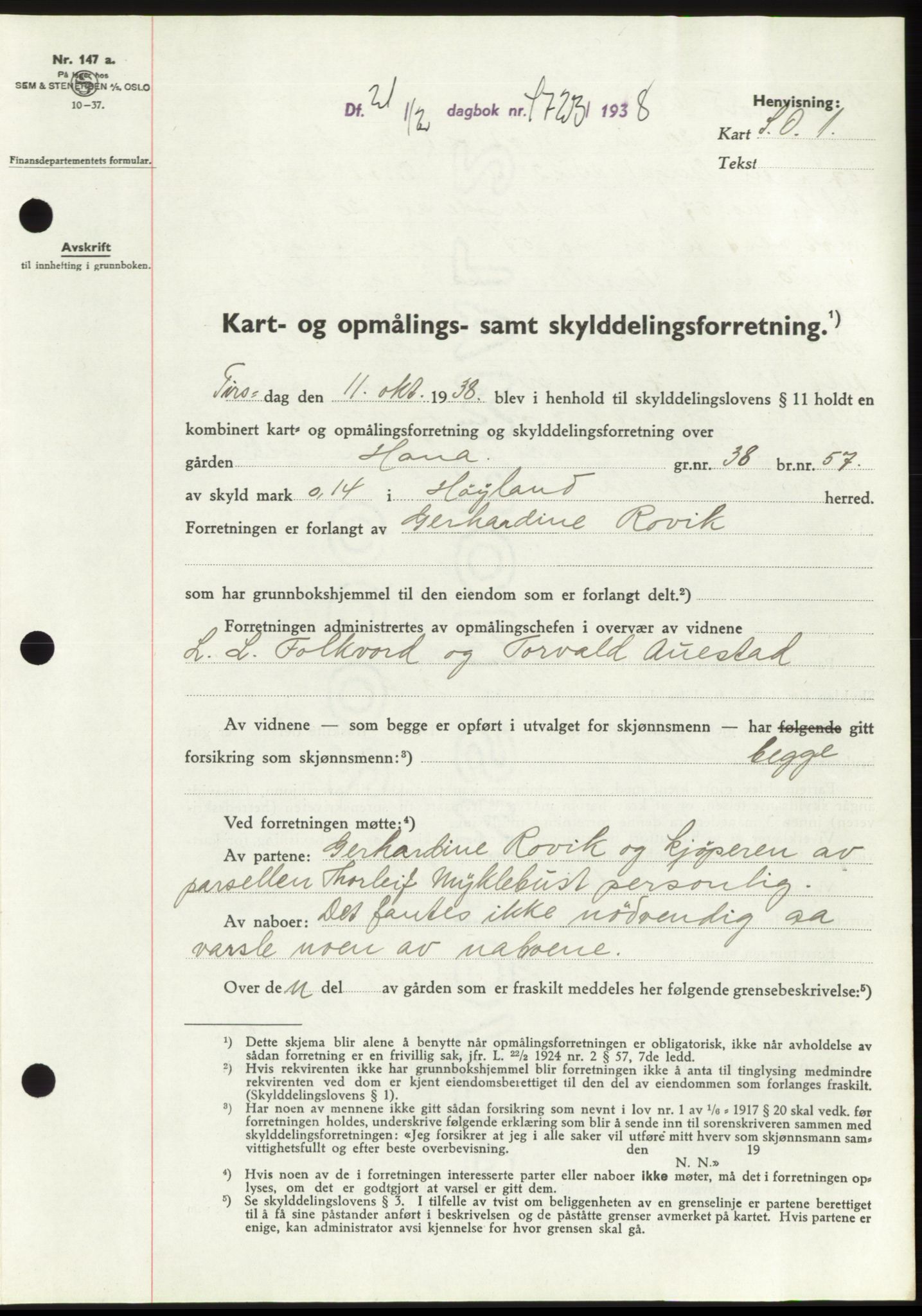 Jæren sorenskriveri, SAST/A-100310/03/G/Gba/L0072: Mortgage book, 1938-1938, Diary no: : 4723/1938