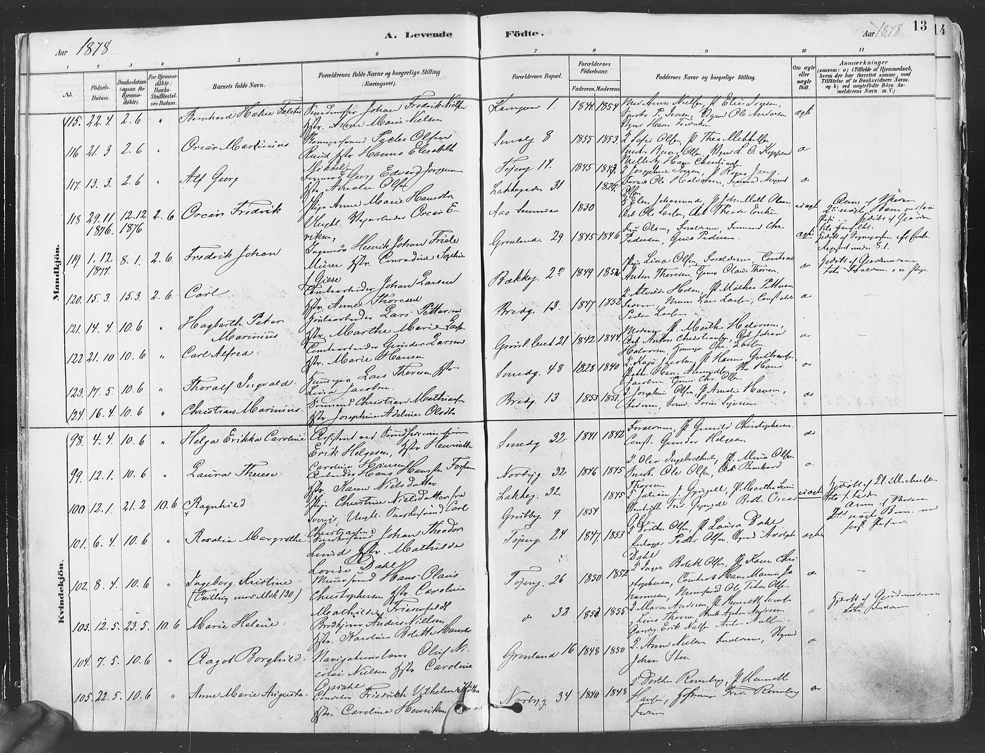 Grønland prestekontor Kirkebøker, SAO/A-10848/F/Fa/L0007: Parish register (official) no. 7, 1878-1888, p. 13