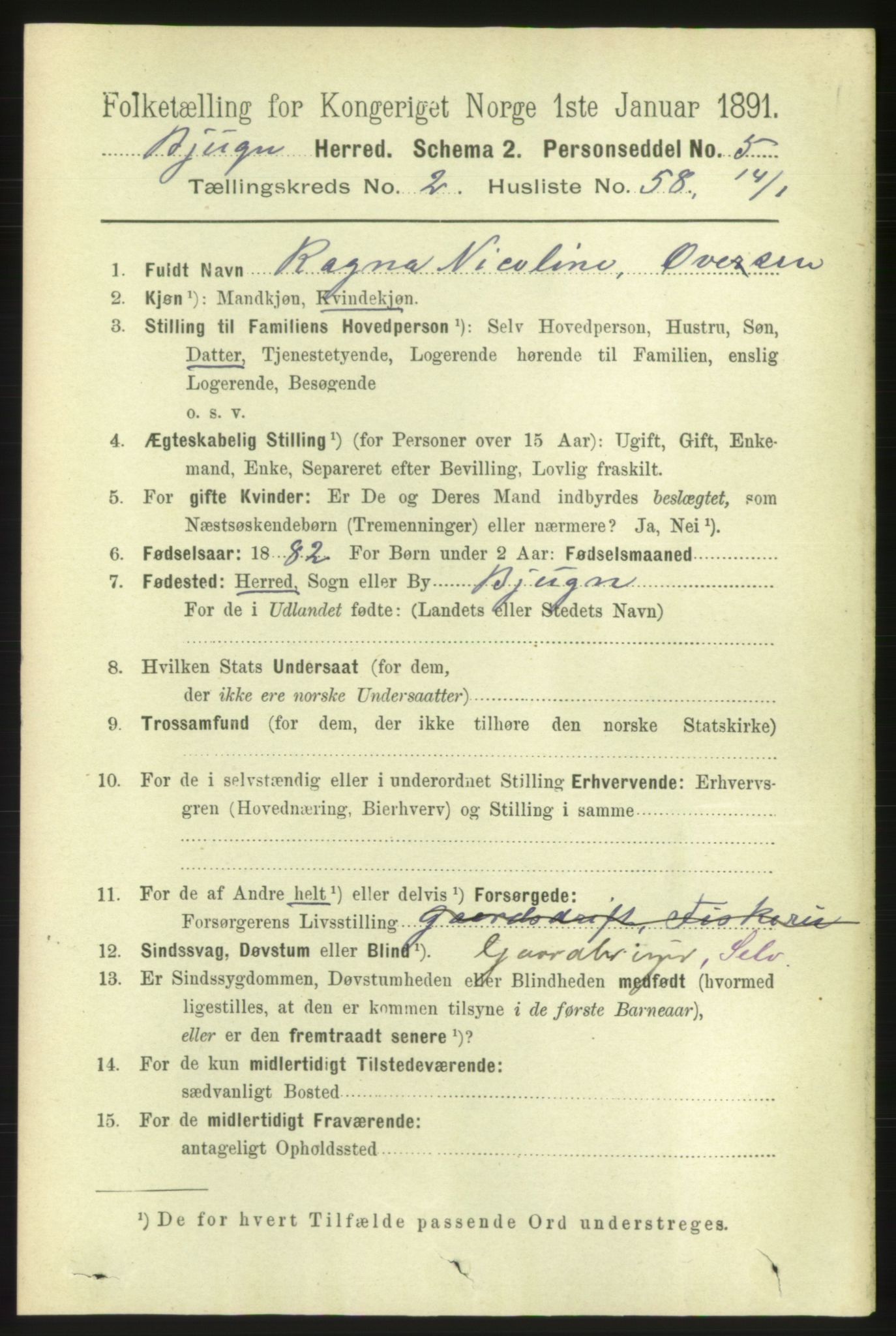 RA, 1891 census for 1627 Bjugn, 1891, p. 572