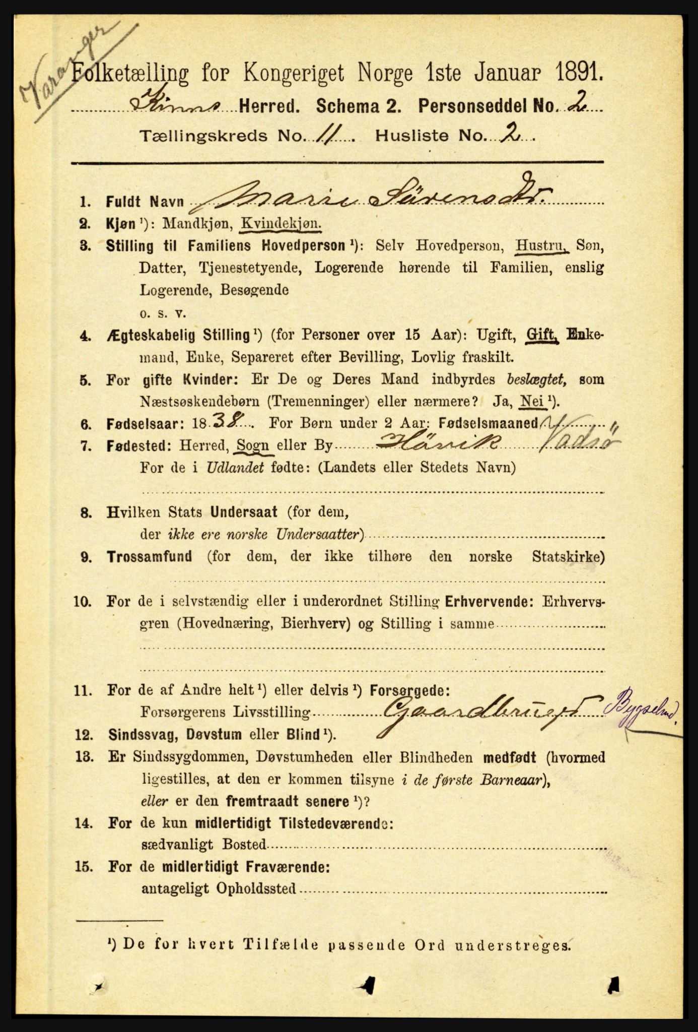 RA, 1891 census for 1437 Kinn, 1891, p. 4072