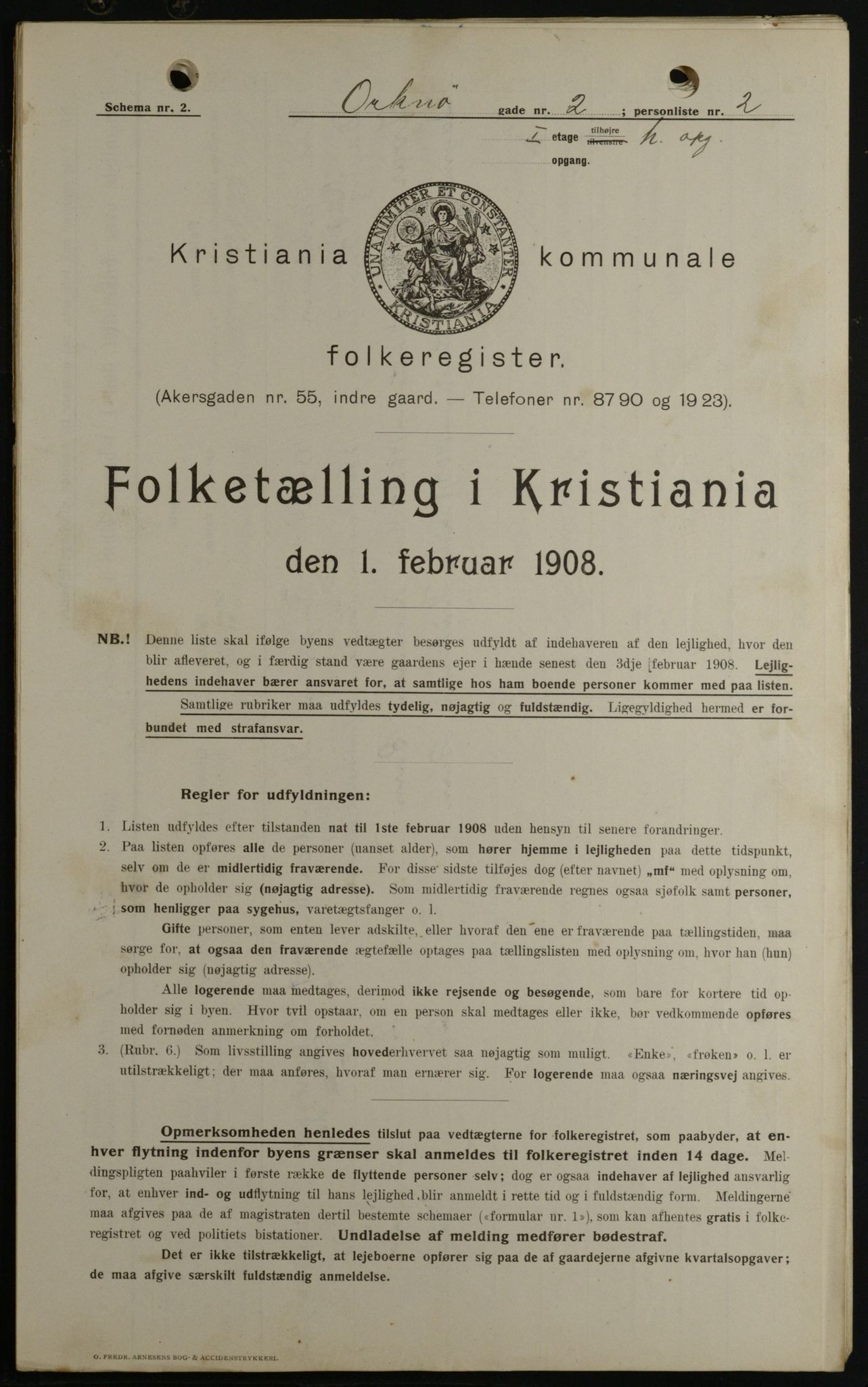 OBA, Municipal Census 1908 for Kristiania, 1908, p. 68013