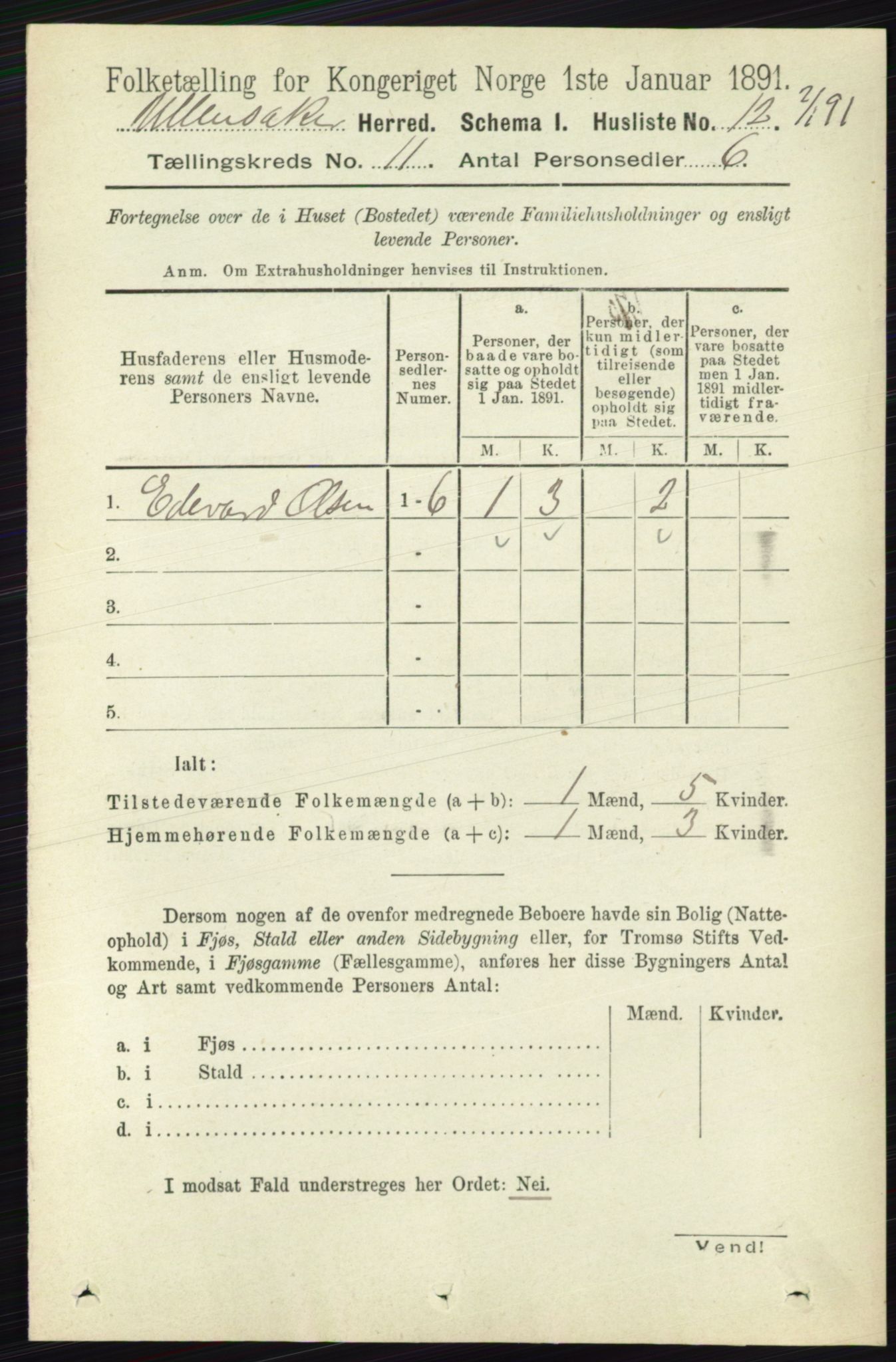 RA, 1891 census for 0235 Ullensaker, 1891, p. 4821