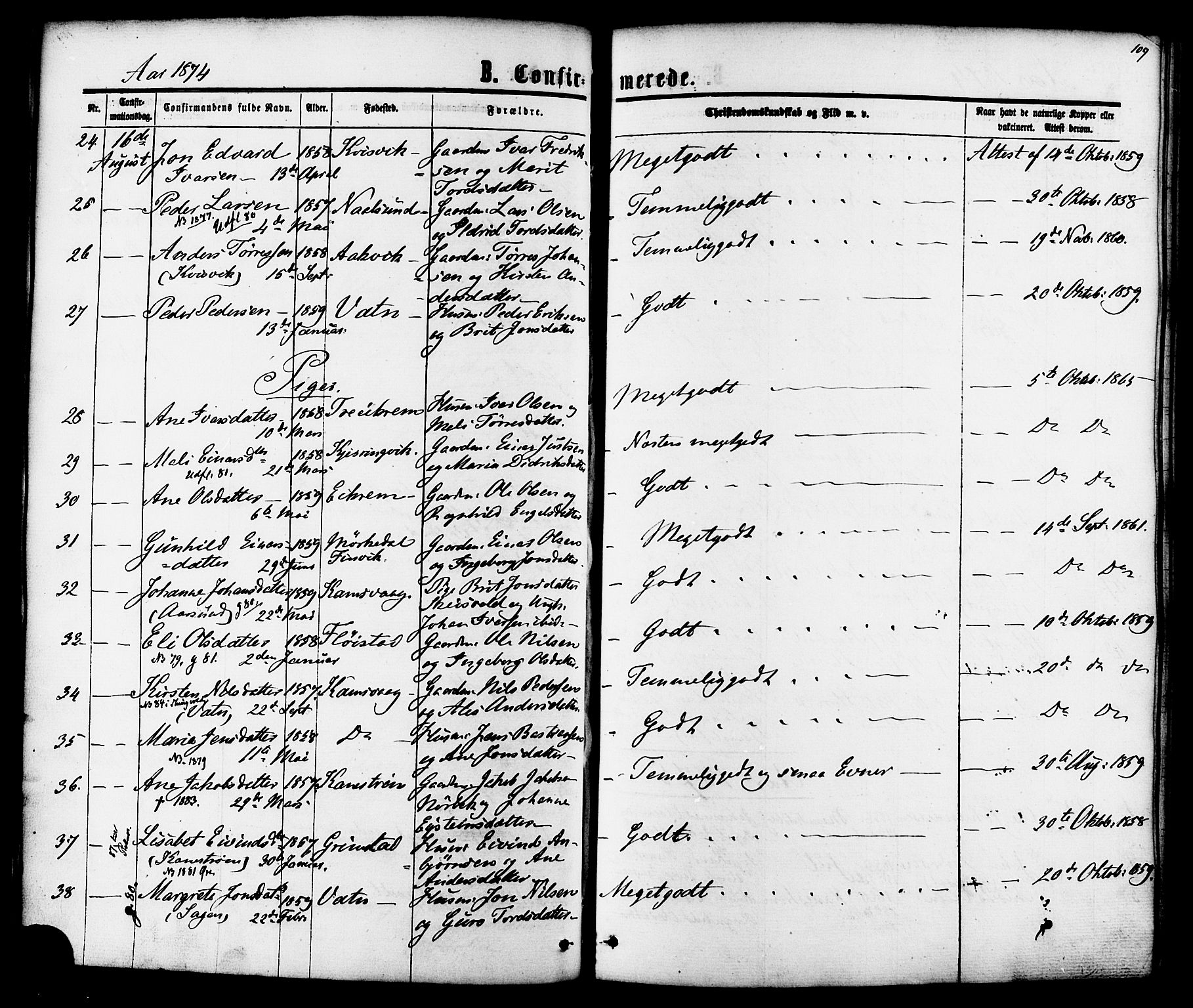 Ministerialprotokoller, klokkerbøker og fødselsregistre - Møre og Romsdal, AV/SAT-A-1454/587/L0999: Parish register (official) no. 587A01, 1864-1886, p. 109