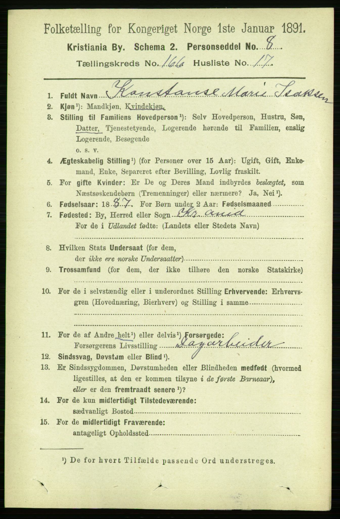 RA, 1891 census for 0301 Kristiania, 1891, p. 97010