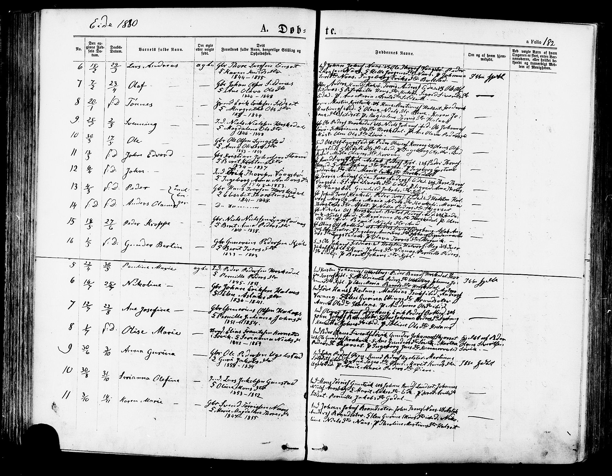 Ministerialprotokoller, klokkerbøker og fødselsregistre - Møre og Romsdal, SAT/A-1454/568/L0806: Parish register (official) no. 568A12 /4, 1878-1884, p. 182