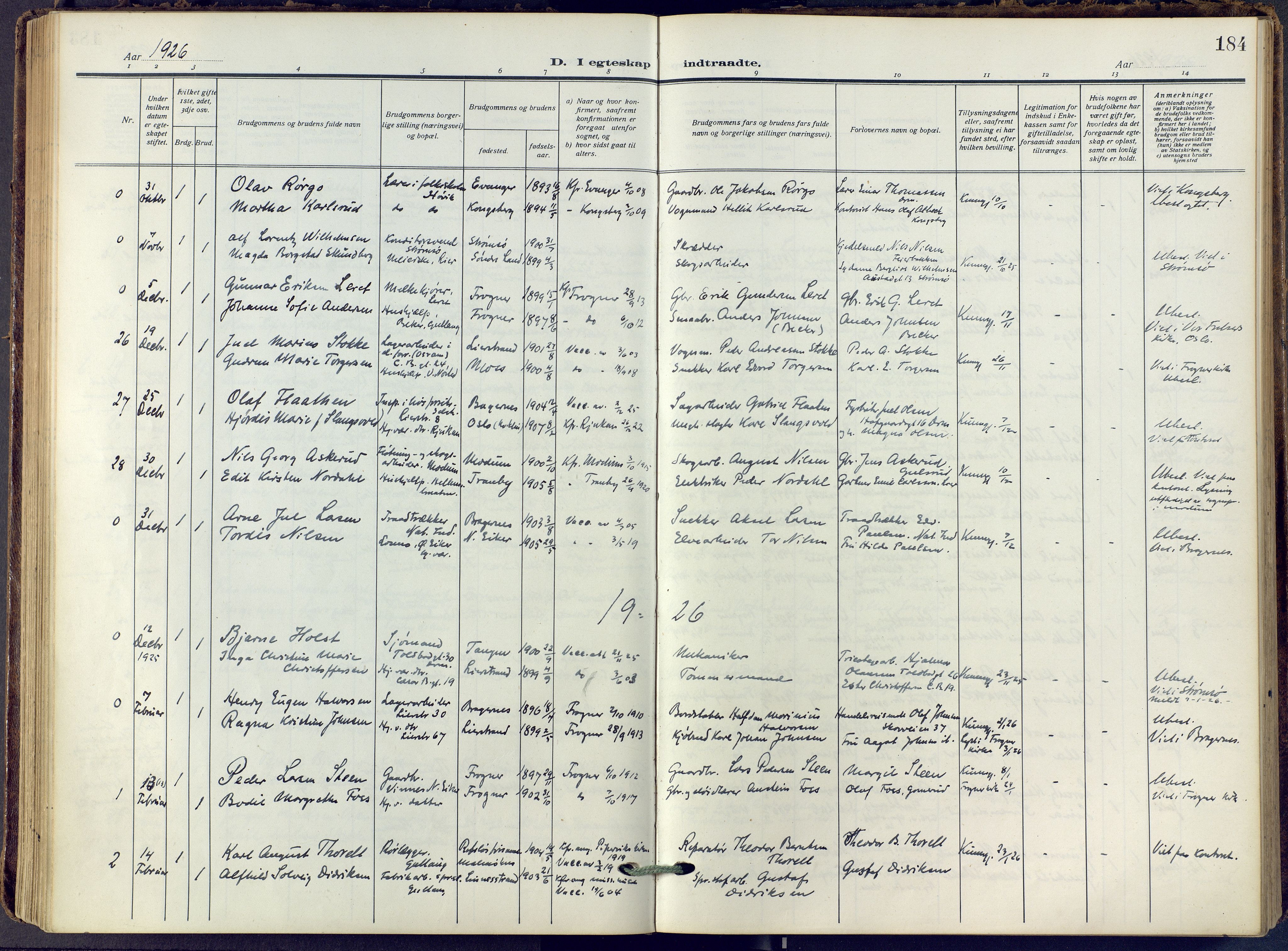 Lier kirkebøker, SAKO/A-230/F/Fa/L0019: Parish register (official) no. I 19, 1918-1928, p. 184