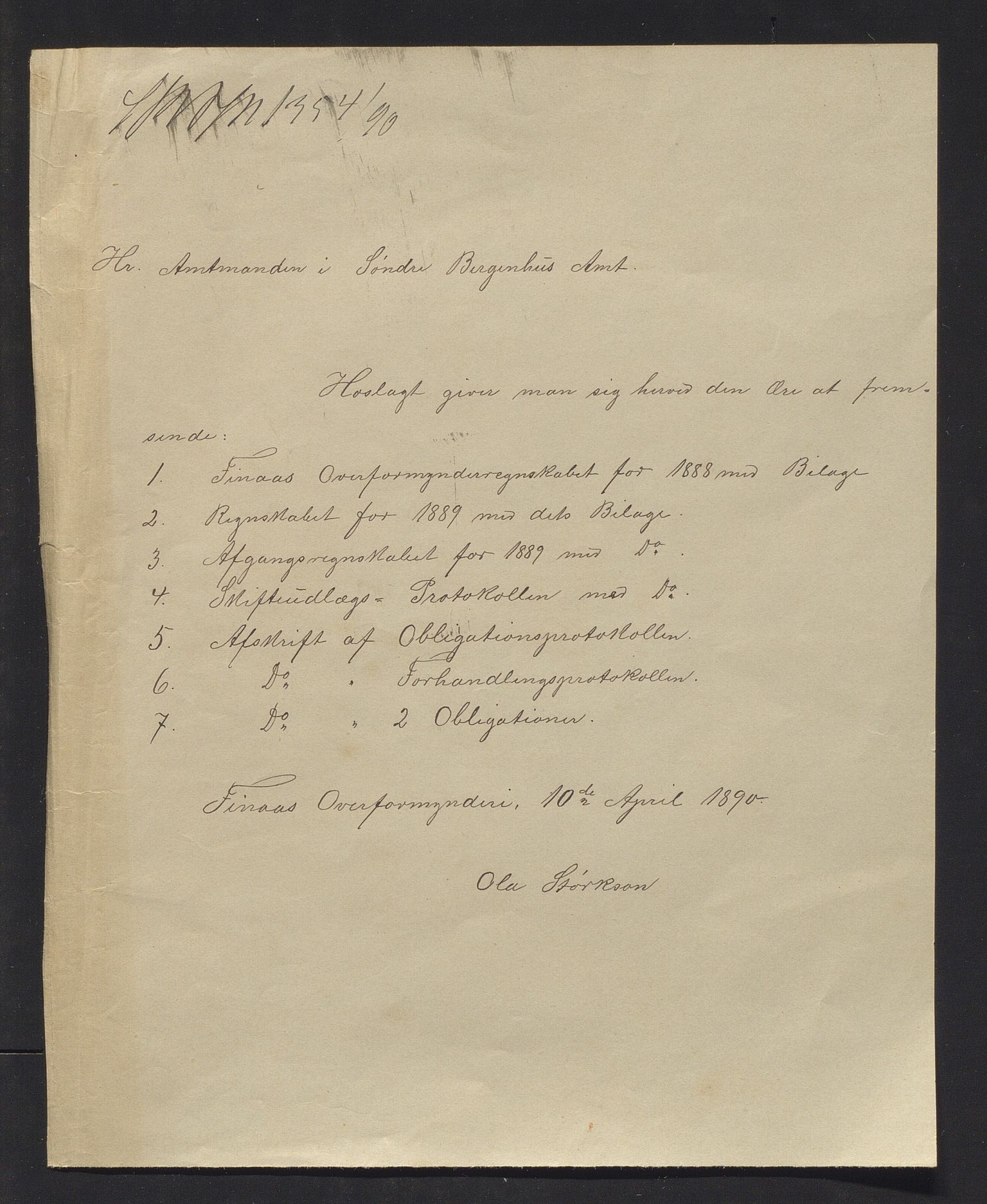 Finnaas kommune. Overformynderiet, IKAH/1218a-812/R/Ra/Raa/L0005/0006: Årlege rekneskap m/vedlegg / Årlege rekneskap m/vedlegg, 1889