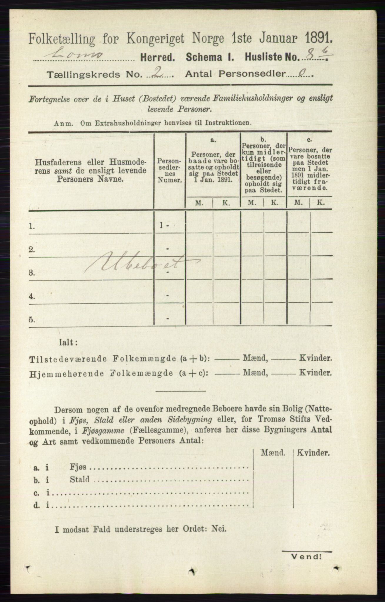 RA, 1891 census for 0514 Lom, 1891, p. 725