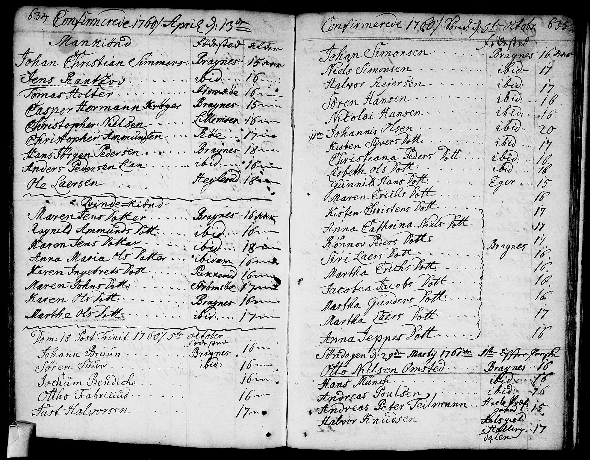 Bragernes kirkebøker, SAKO/A-6/F/Fa/L0005: Parish register (official) no. I 5, 1759-1781, p. 634-635