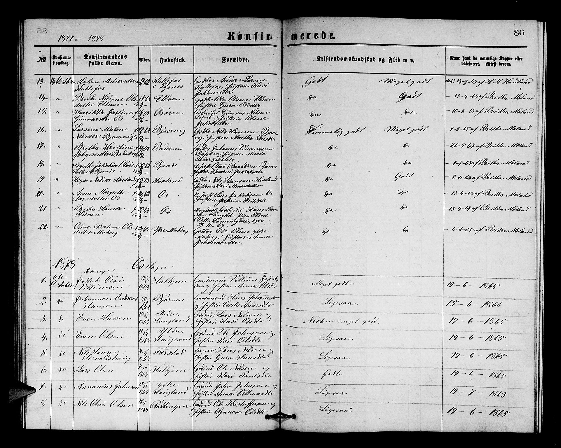 Os sokneprestembete, SAB/A-99929: Parish register (copy) no. A 1, 1869-1879, p. 86