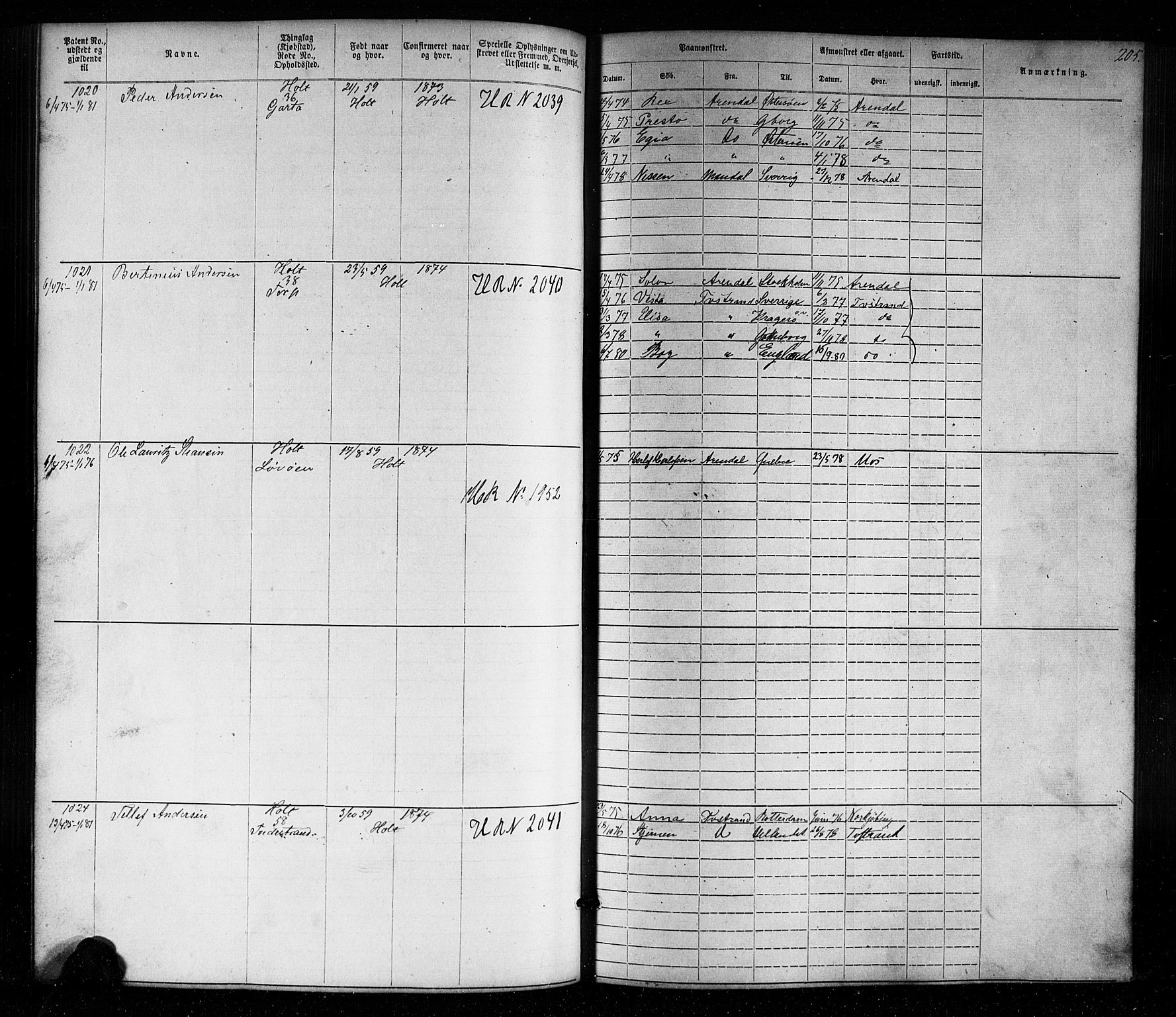 Tvedestrand mønstringskrets, SAK/2031-0011/F/Fa/L0003: Annotasjonsrulle nr 1-1905 med register, U-25, 1866-1886, p. 228