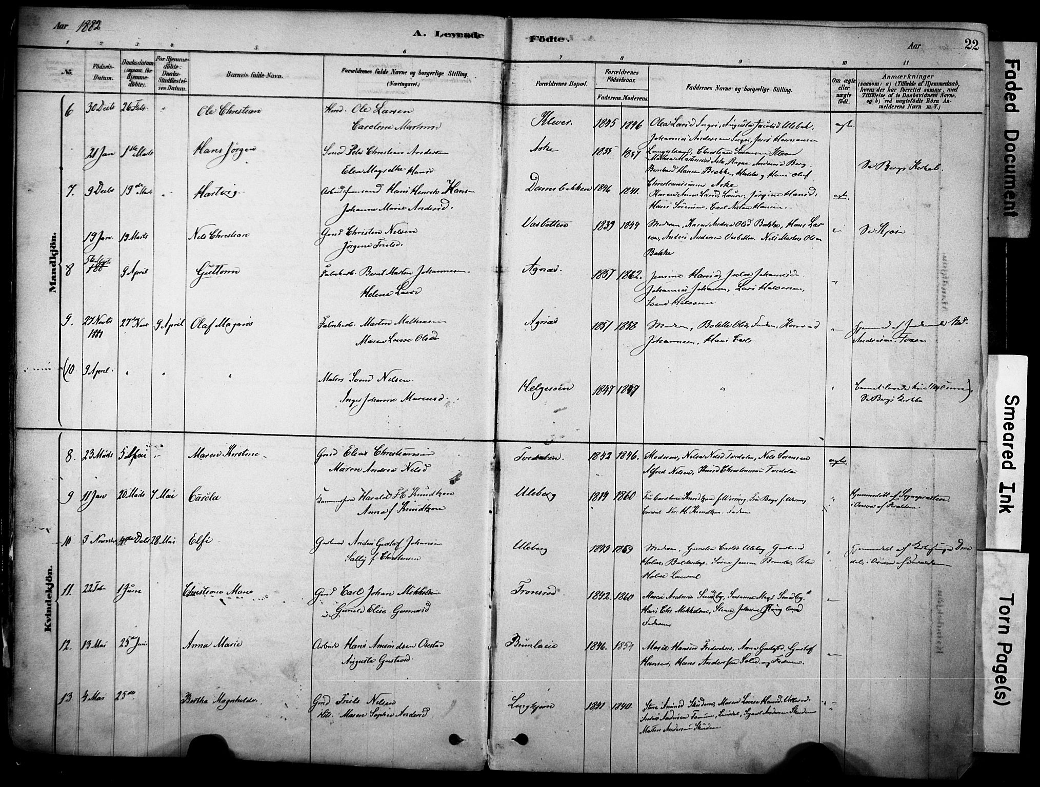 Brunlanes kirkebøker, AV/SAKO-A-342/F/Fc/L0001: Parish register (official) no. III 1, 1878-1899, p. 22