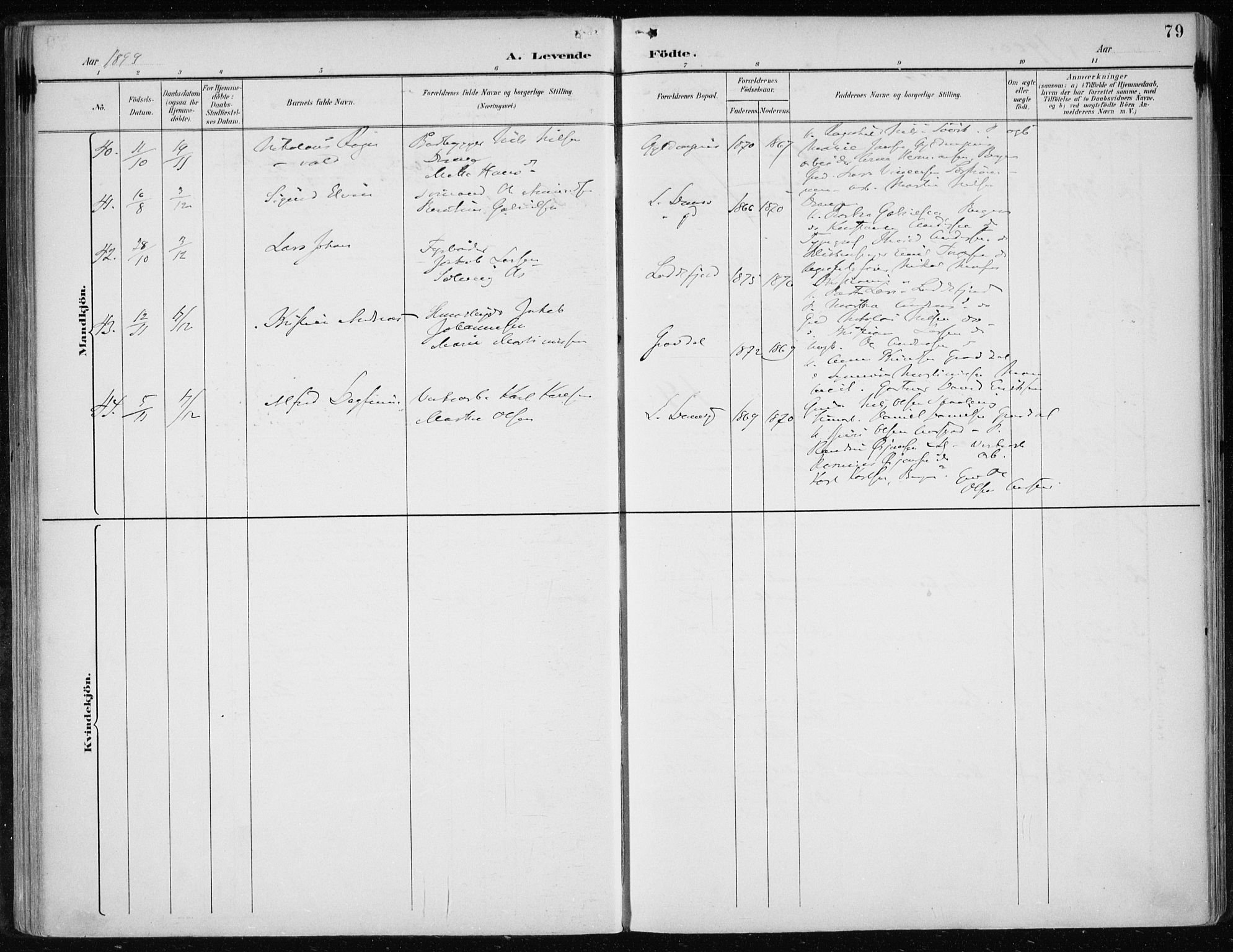 Askøy Sokneprestembete, SAB/A-74101/H/Ha/Haa/Haae/L0003: Parish register (official) no. E 3, 1891-1903, p. 79