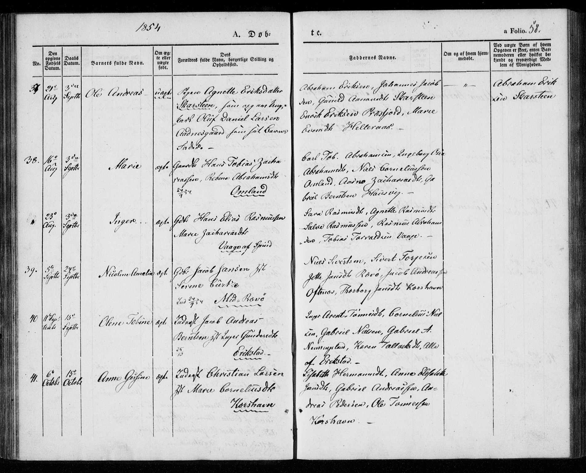 Lyngdal sokneprestkontor, AV/SAK-1111-0029/F/Fa/Faa/L0001: Parish register (official) no. A 1, 1837-1857, p. 58