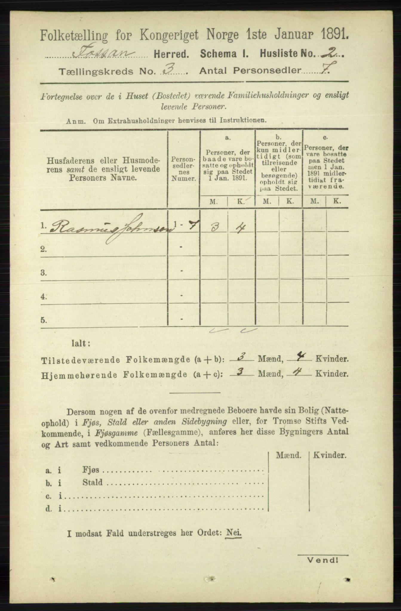 RA, 1891 census for 1129 Forsand, 1891, p. 300