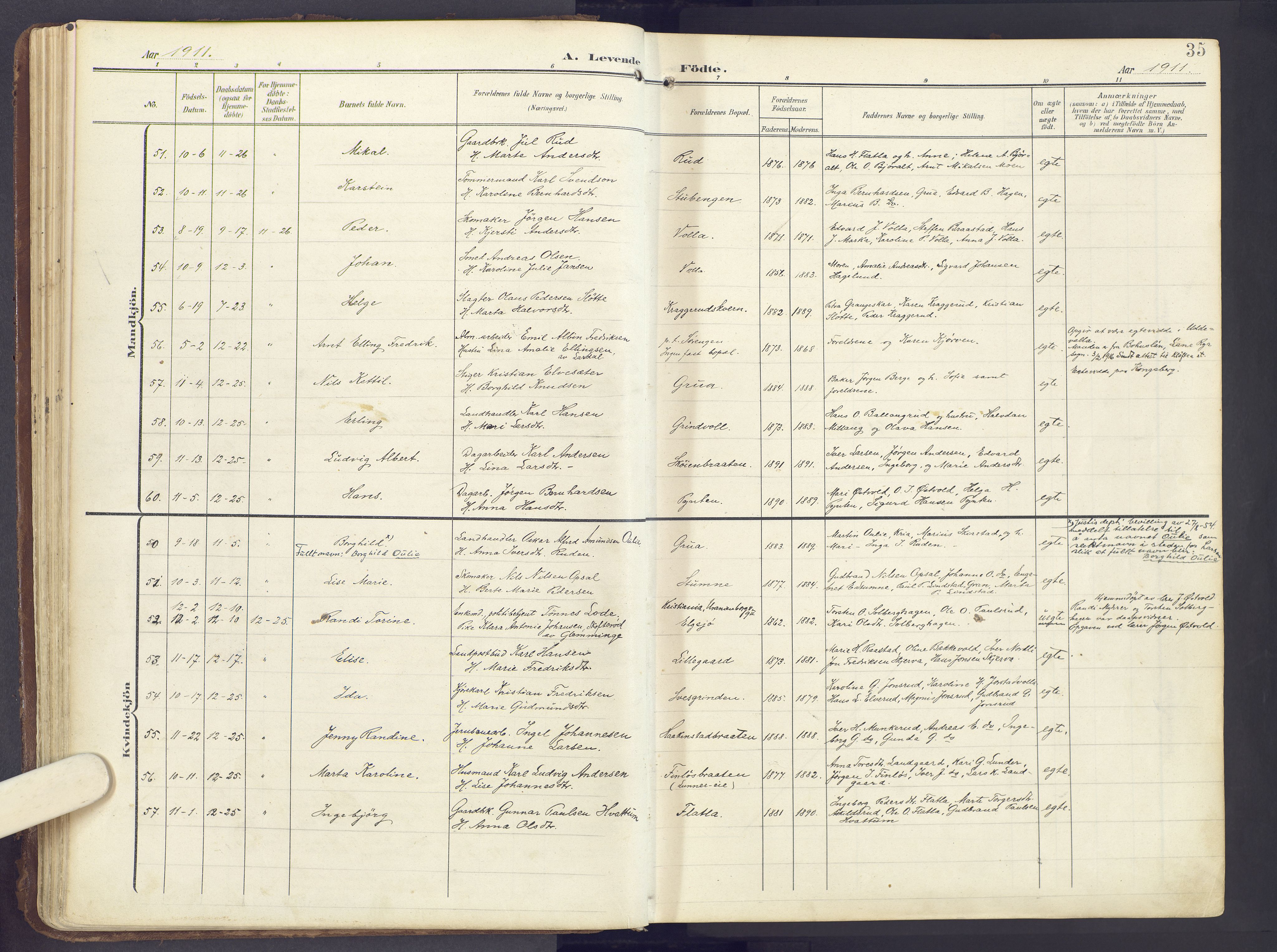 Lunner prestekontor, AV/SAH-PREST-118/H/Ha/Haa/L0001: Parish register (official) no. 1, 1907-1922, p. 35