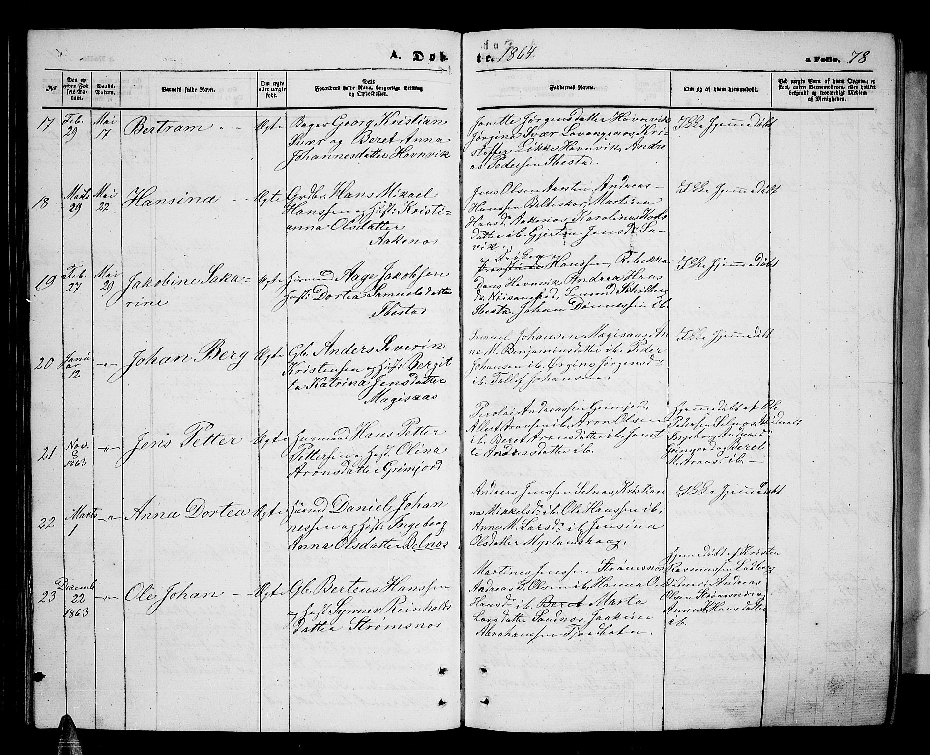 Ibestad sokneprestembete, AV/SATØ-S-0077/H/Ha/Hab/L0005klokker: Parish register (copy) no. 5, 1860-1871, p. 78