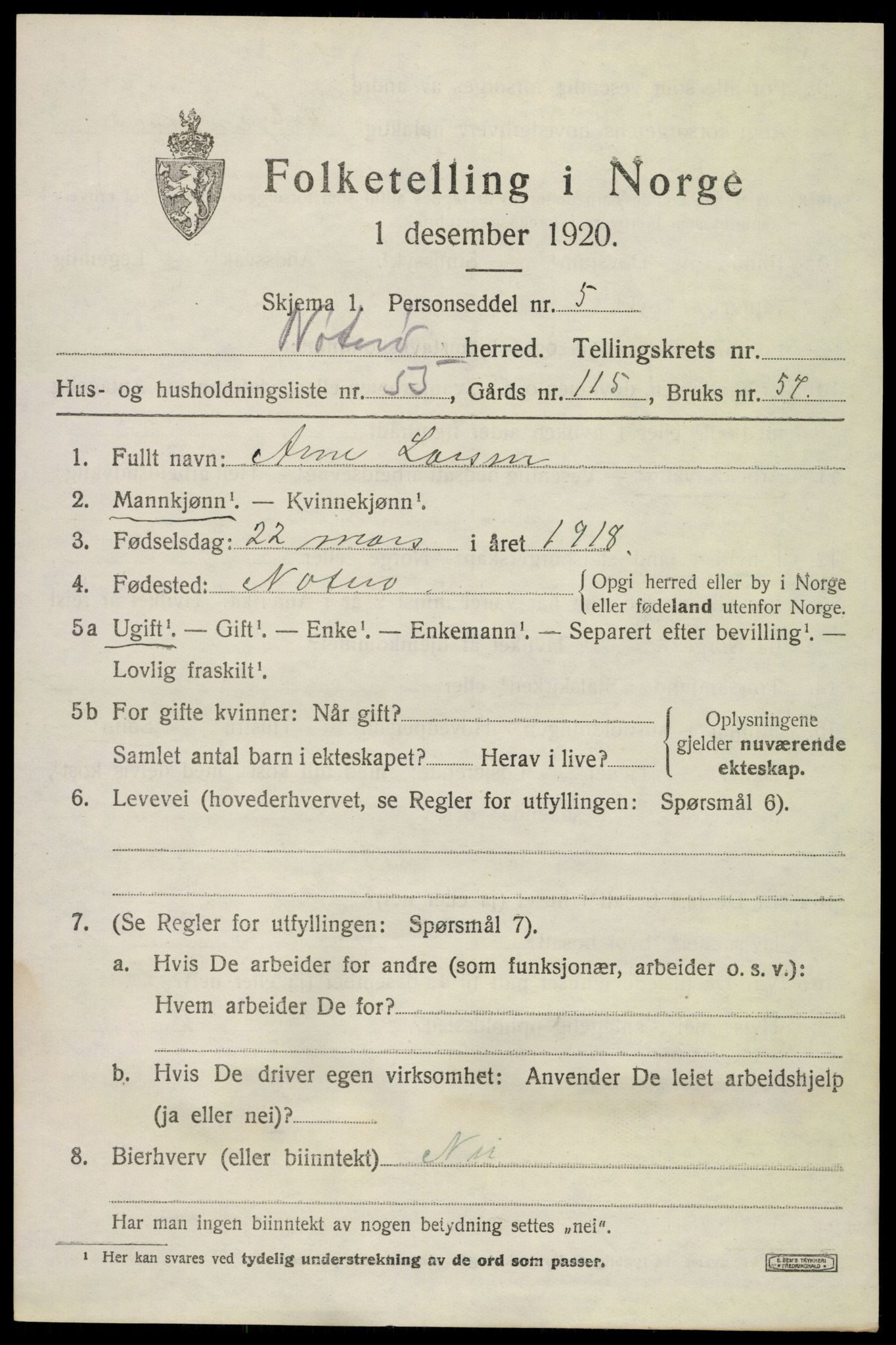 SAKO, 1920 census for Nøtterøy, 1920, p. 15765