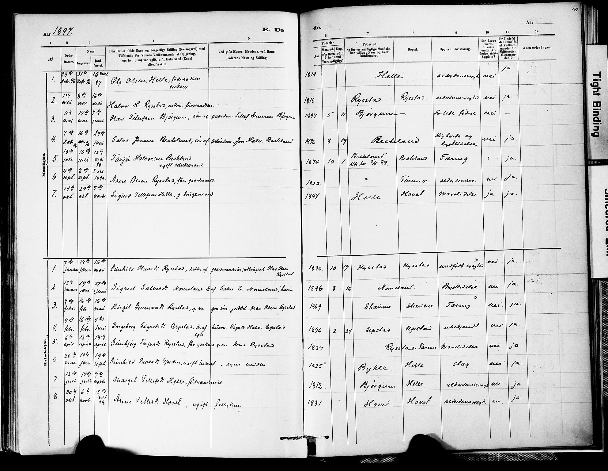 Valle sokneprestkontor, SAK/1111-0044/F/Fa/Fab/L0001: Parish register (official) no. A 1, 1882-1910, p. 148