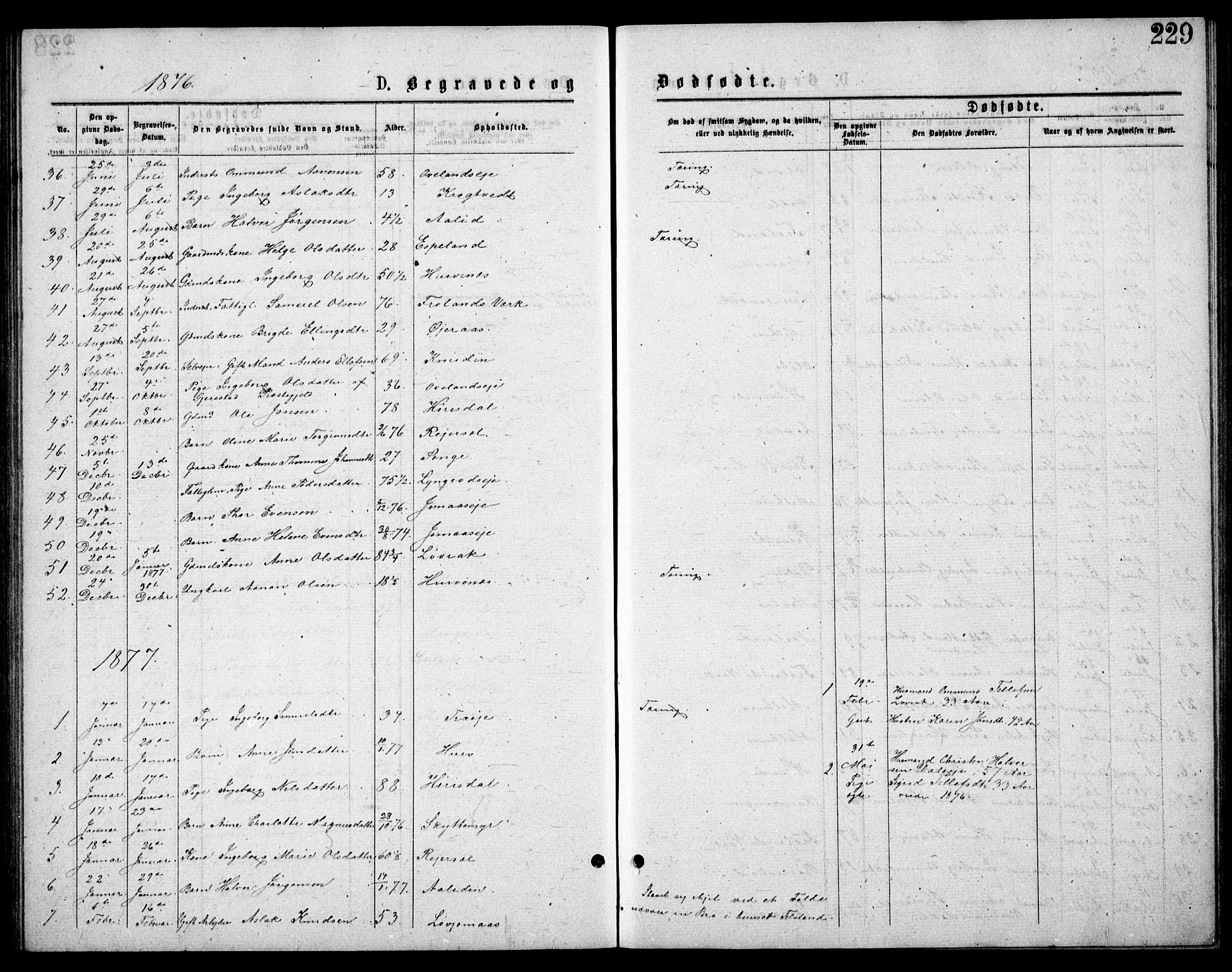 Froland sokneprestkontor, SAK/1111-0013/F/Fb/L0009: Parish register (copy) no. B 9, 1875-1893, p. 229