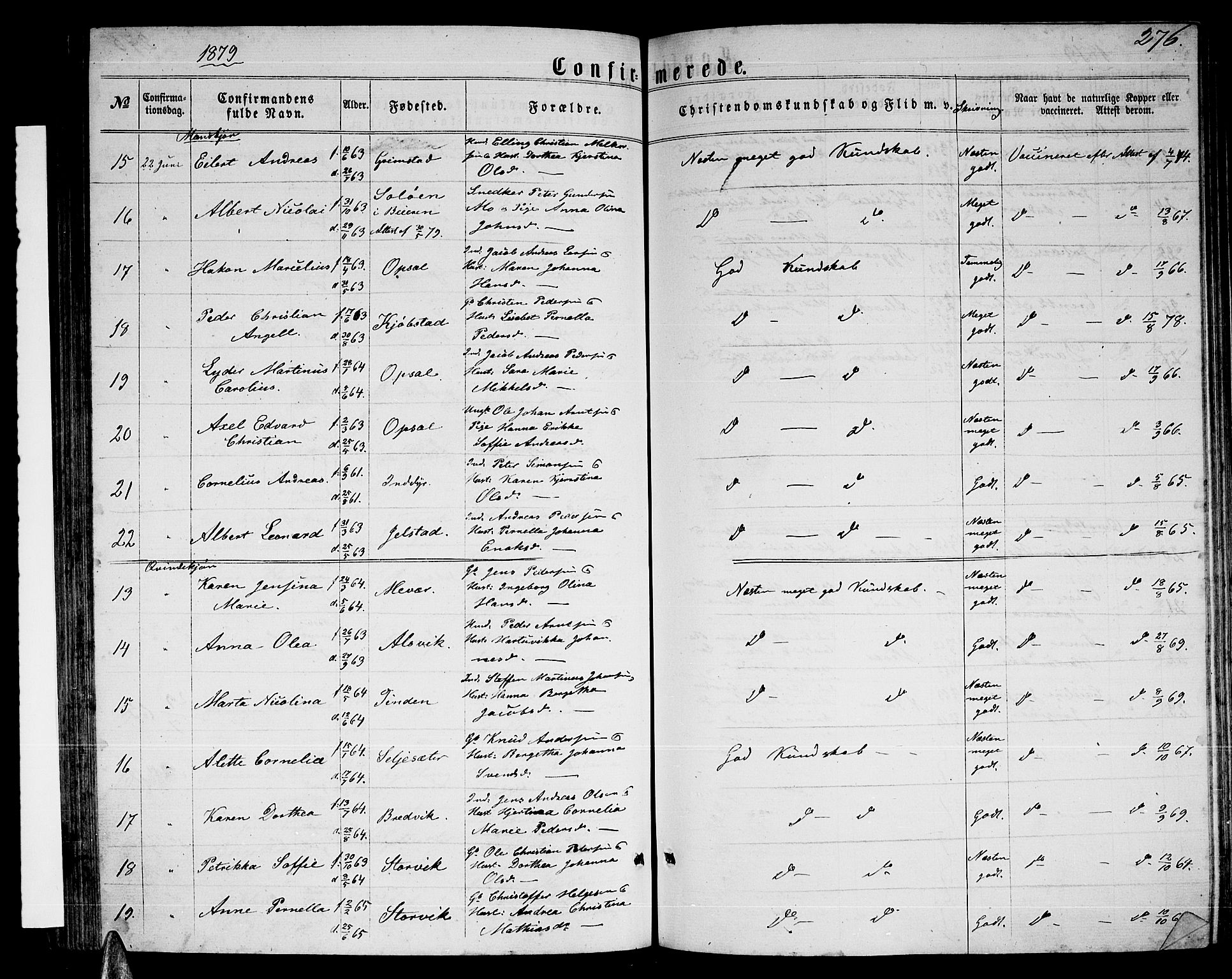 Ministerialprotokoller, klokkerbøker og fødselsregistre - Nordland, AV/SAT-A-1459/805/L0107: Parish register (copy) no. 805C03, 1862-1885, p. 276