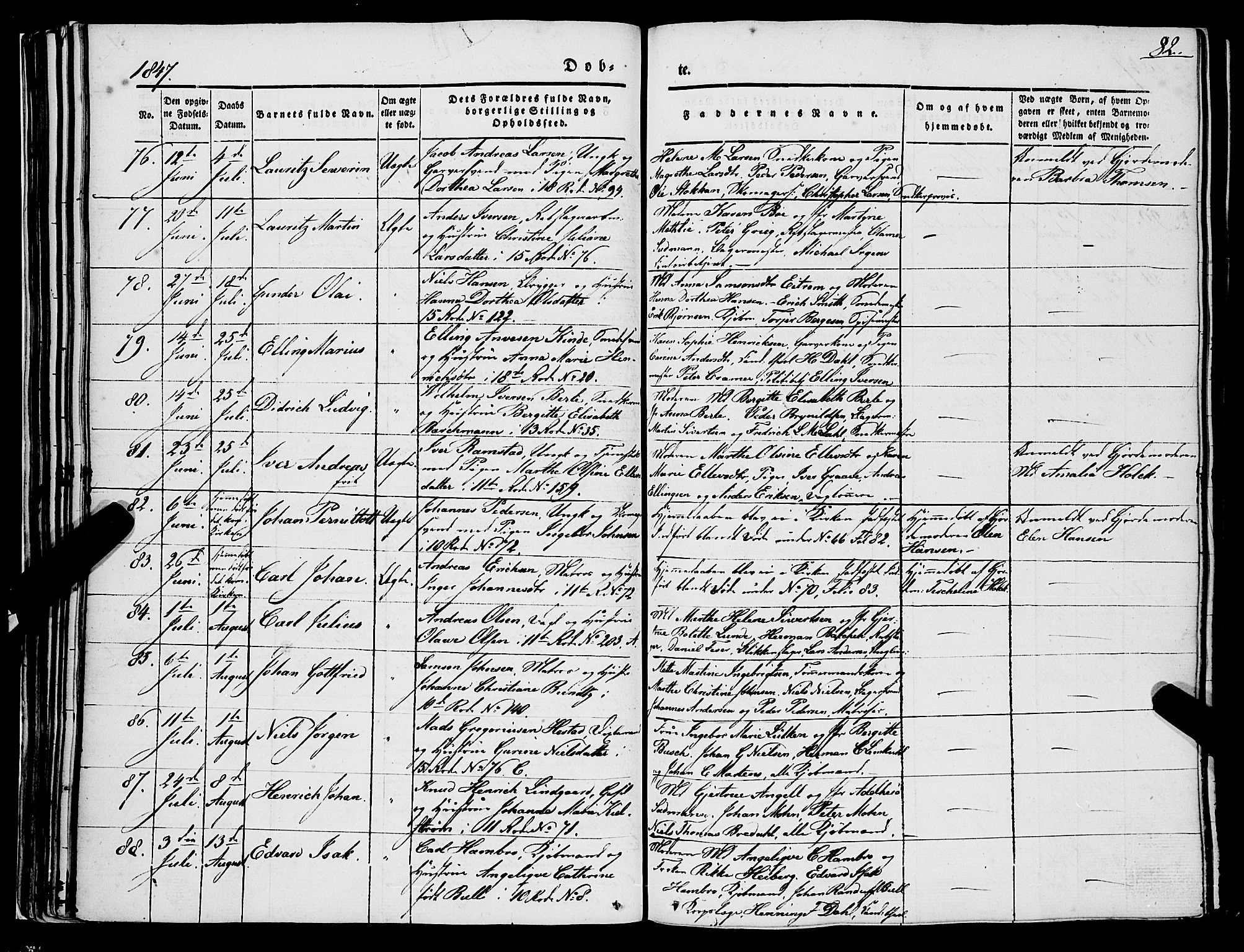 Domkirken sokneprestembete, SAB/A-74801/H/Haa/L0019: Parish register (official) no. B 2, 1841-1851, p. 82